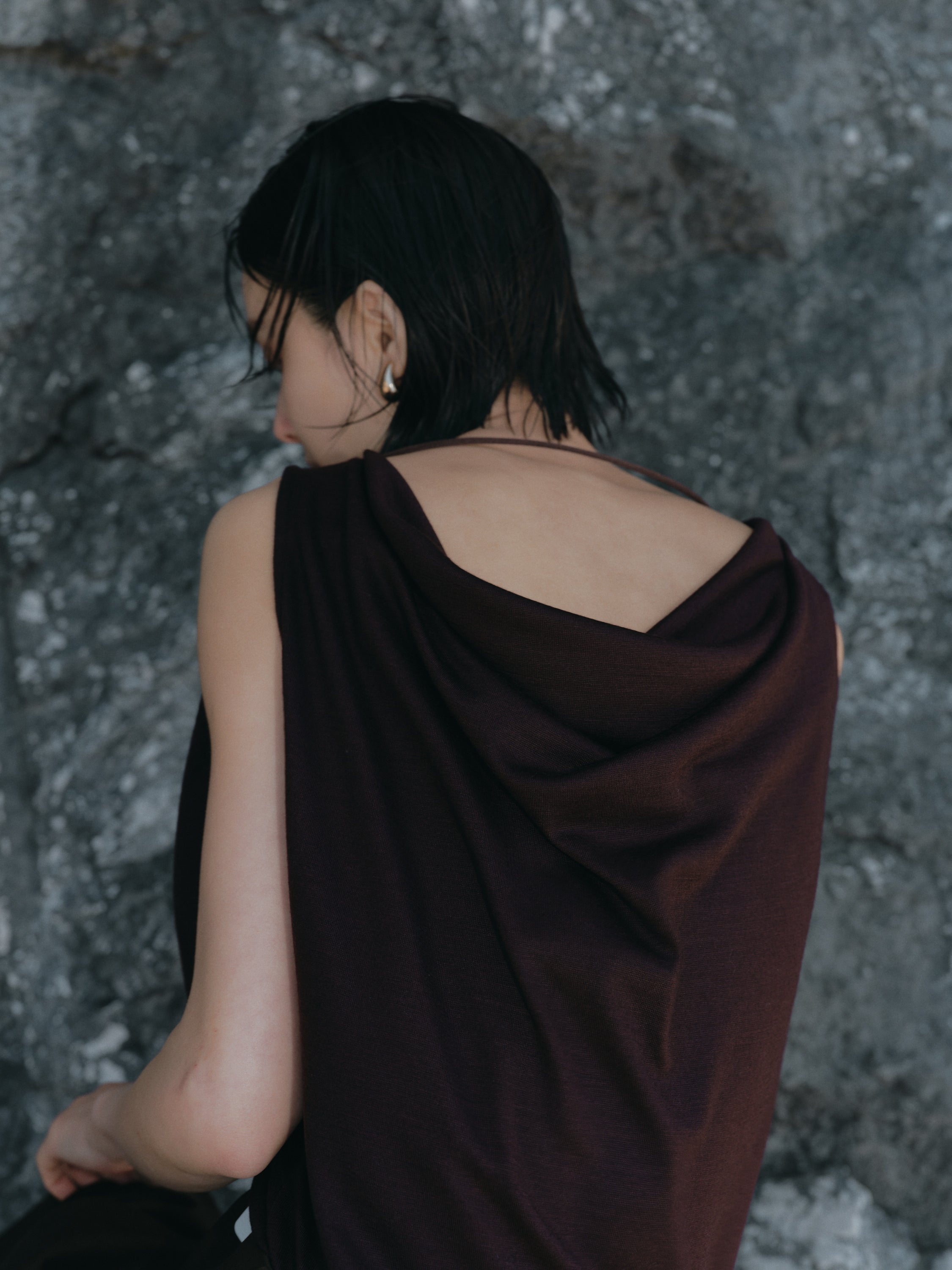 Drape Wool Sleeveless Tops(Burgundy)