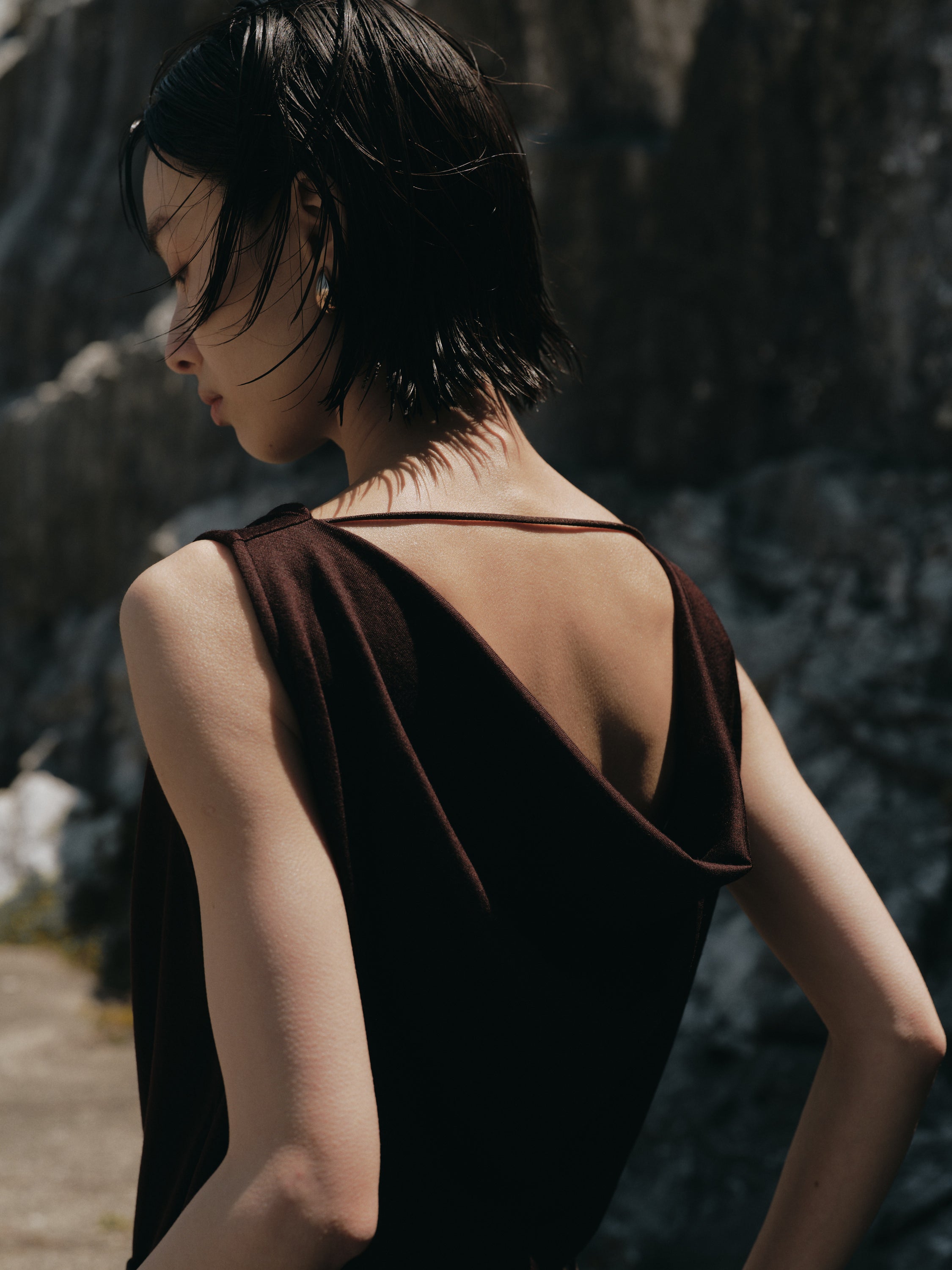 Drape Wool Sleeveless Tops(Burgundy)