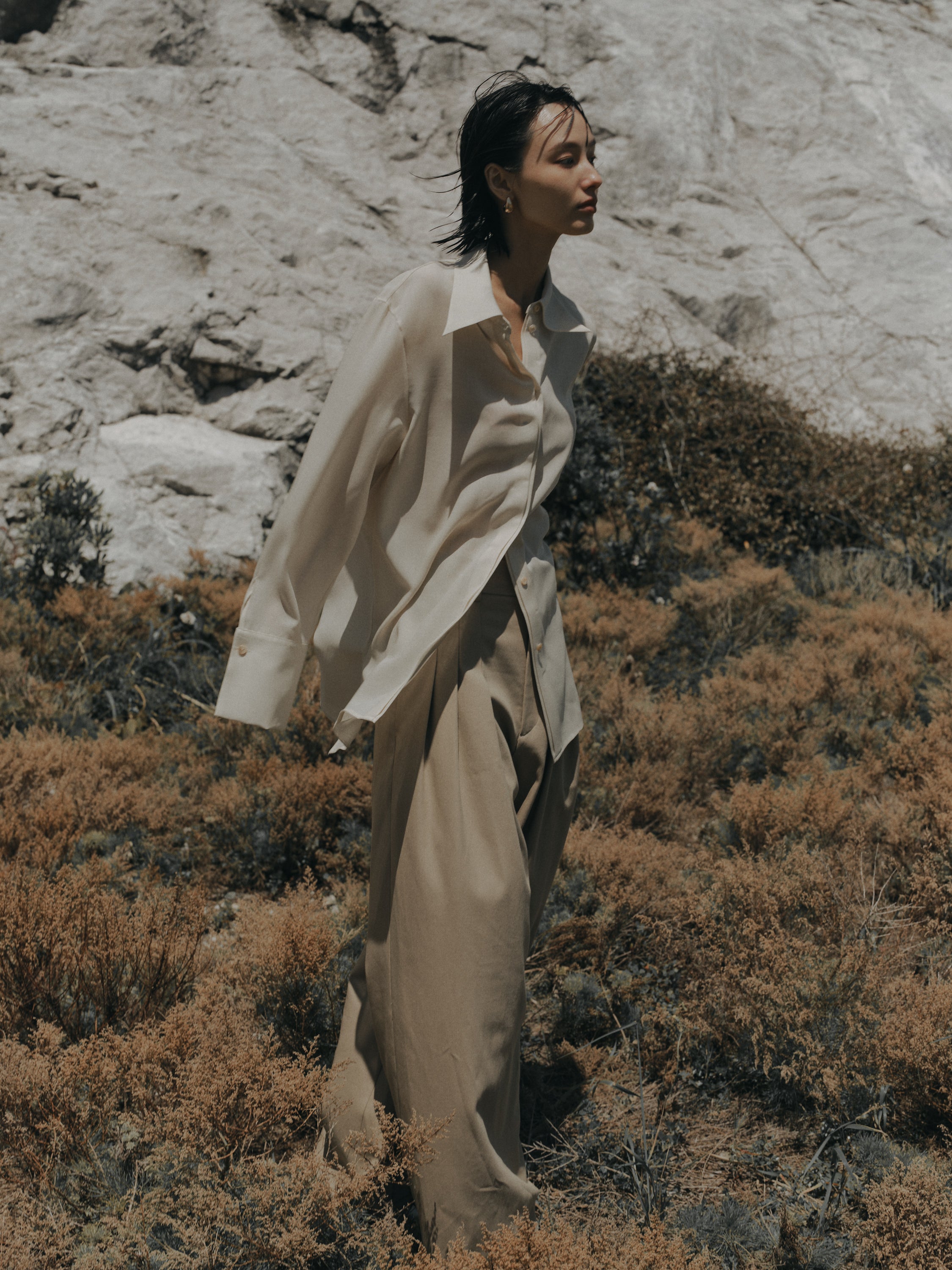 Triacetate Wool Sheer Voile Shirt(Grayish Ivory)
