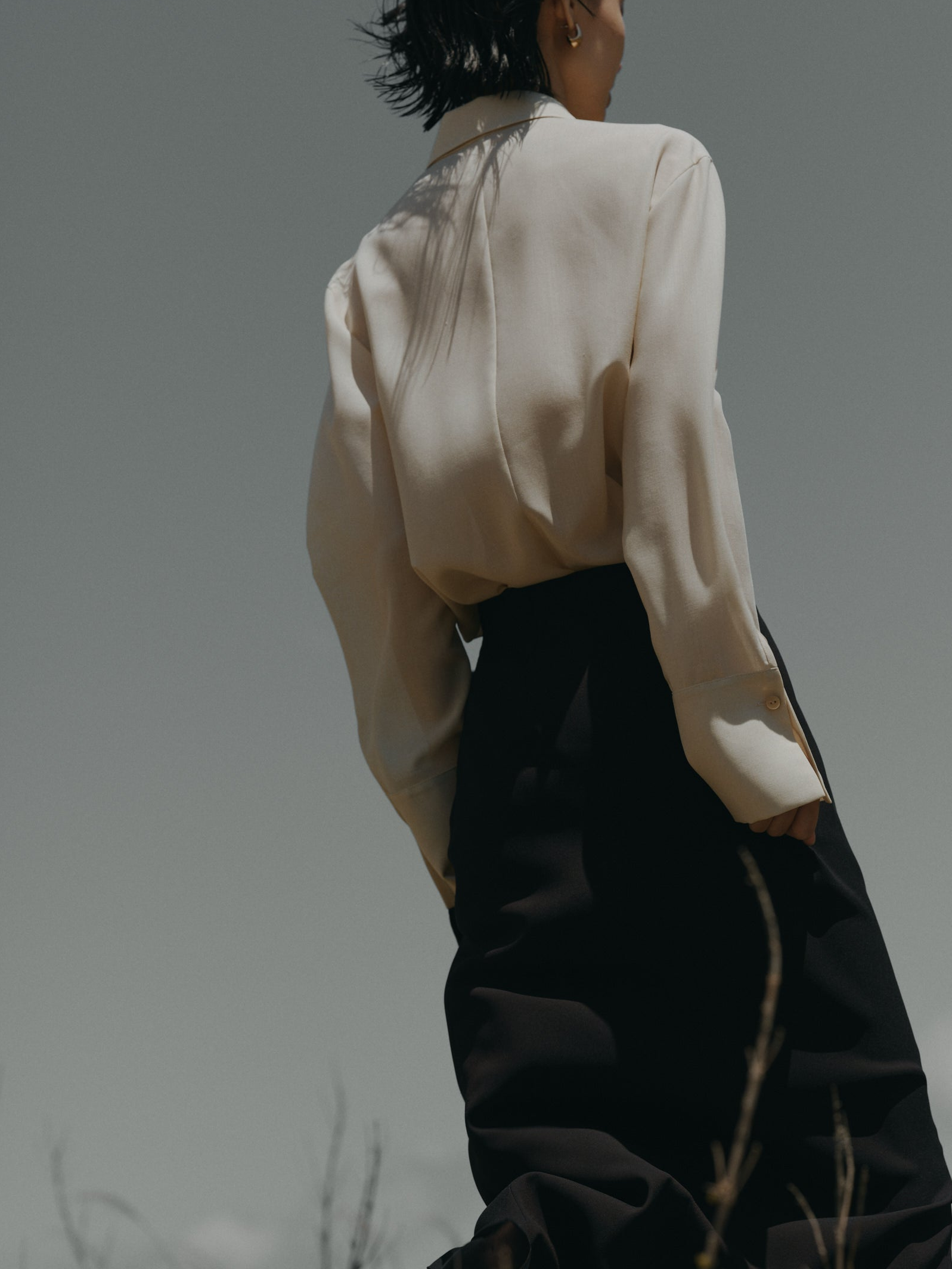 Triacetate Wool Sheer Voile Shirt(Grayish Ivory)
