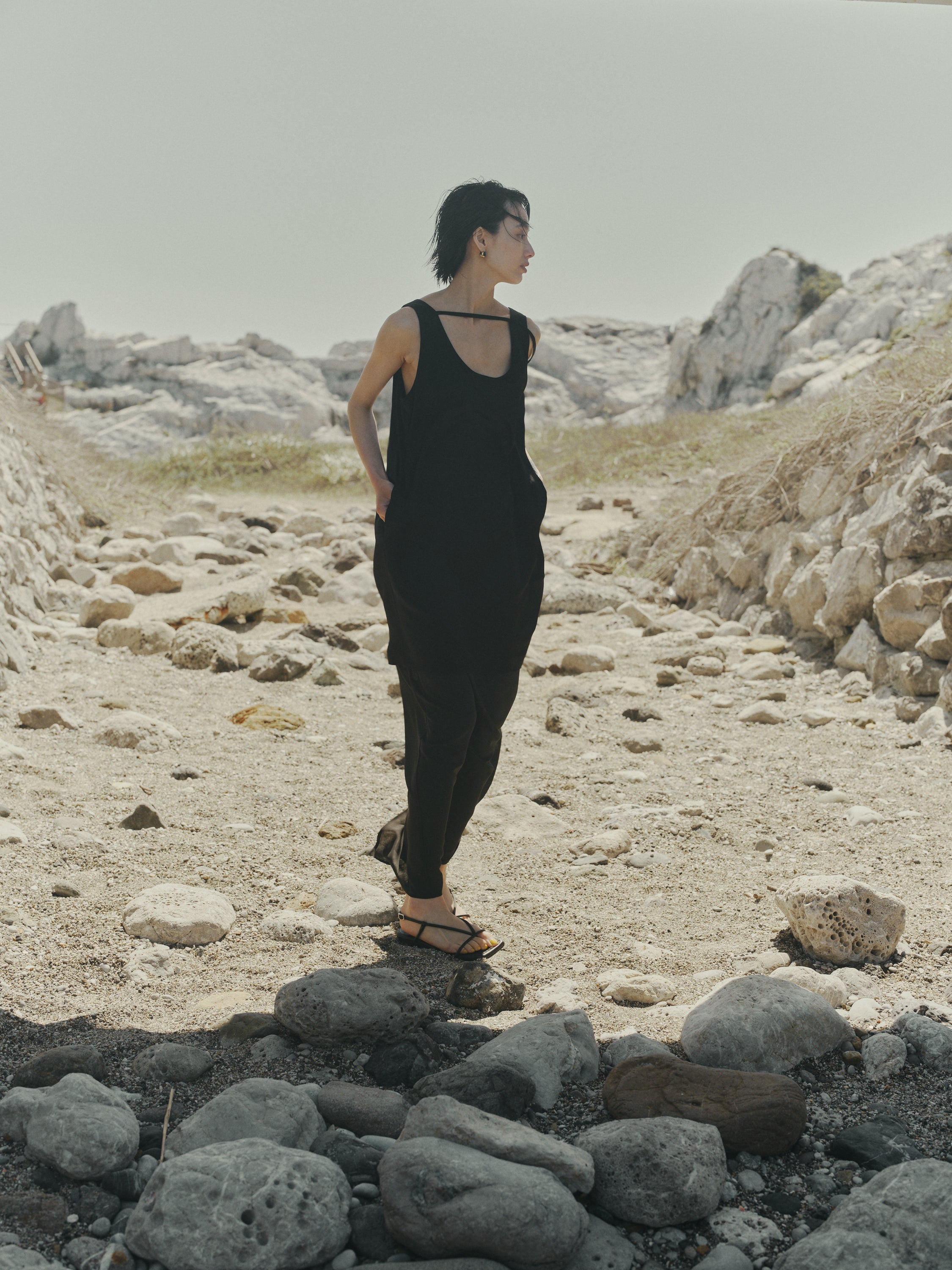 Triacetate Wool Hem Sheer Dress (Black)
