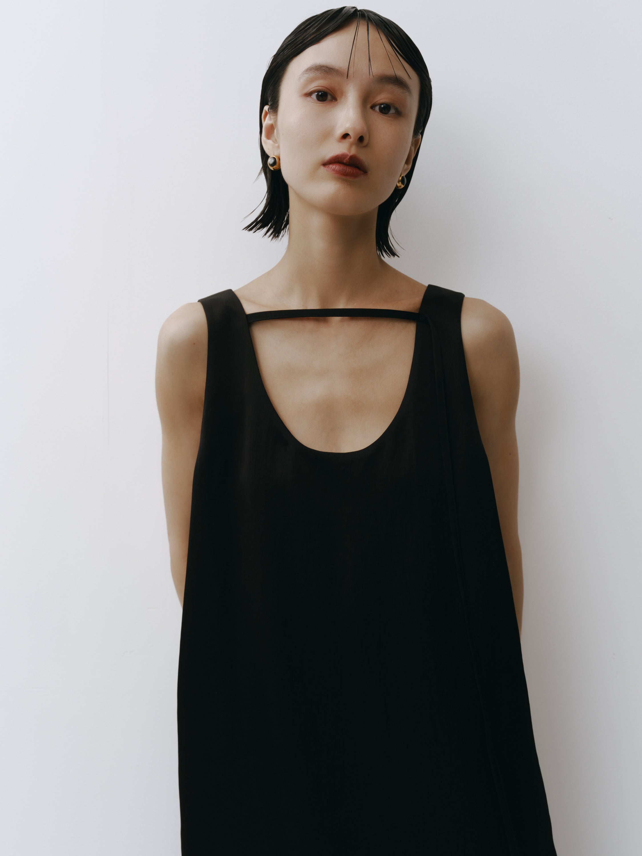 Triacetate Wool Hem Sheer Dress (Black)