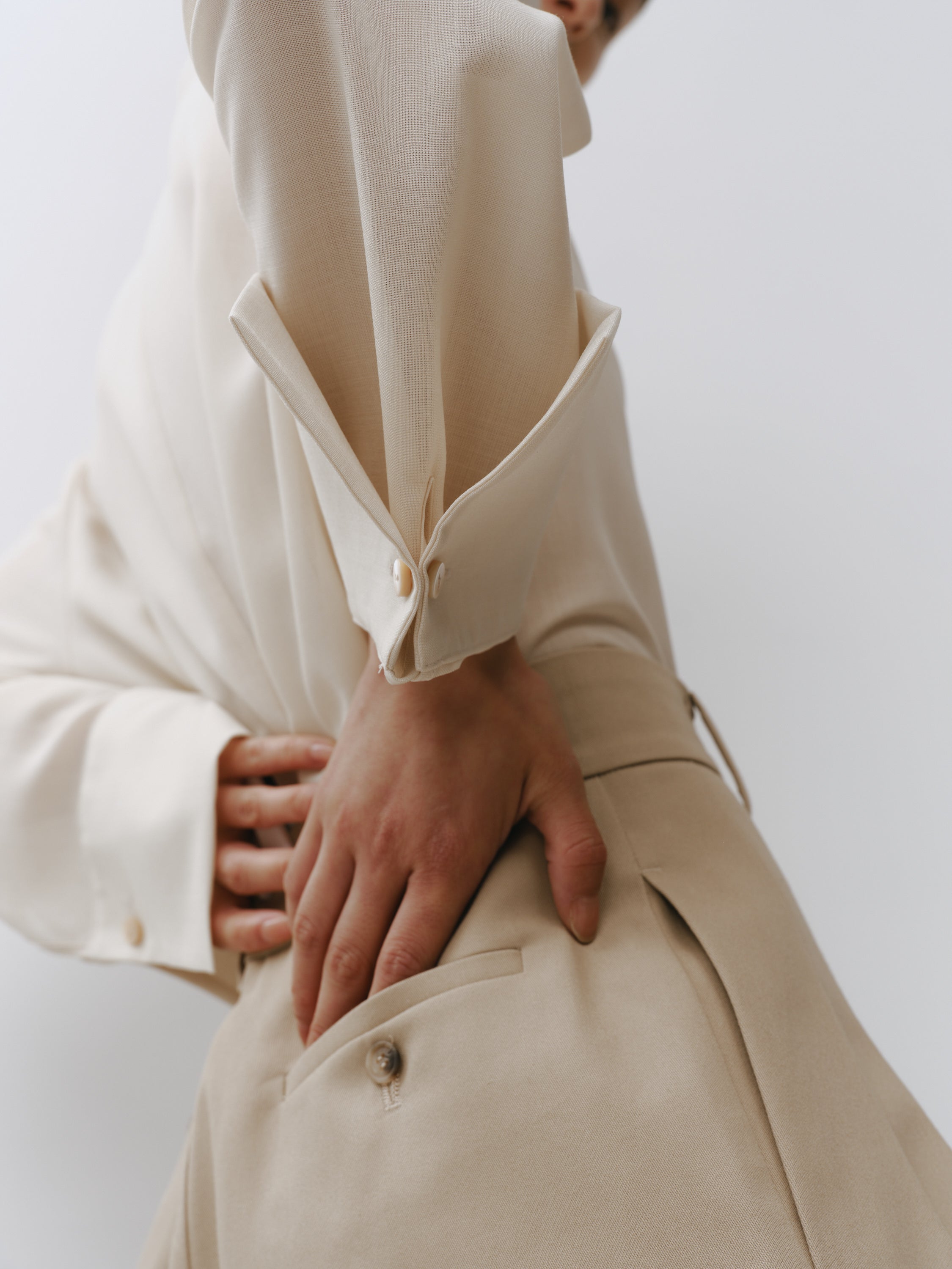 Triacetate Wool Sheer Voile Shirt(Grayish Ivory)