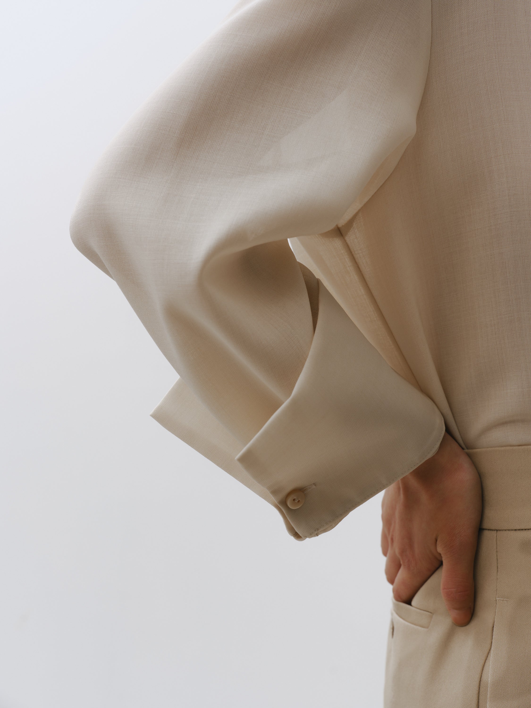 Triacetate Wool Sheer Voile Shirt(Grayish Ivory)