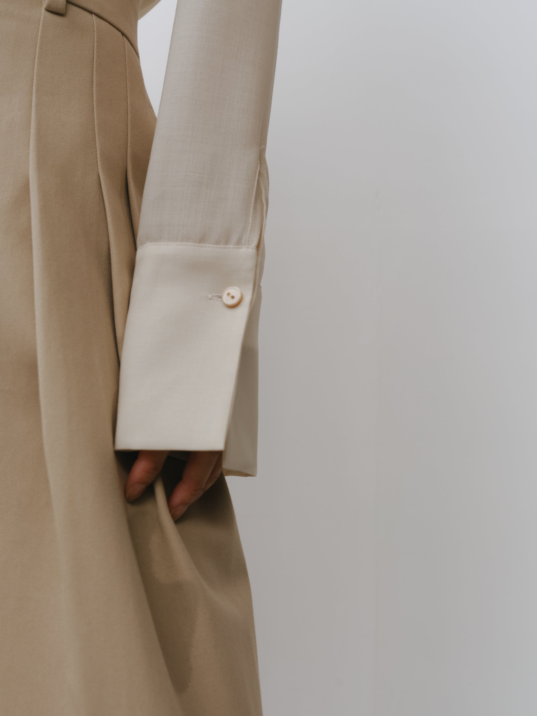 Triacetate Wool Sheer Voile Shirt(Grayish Ivory)