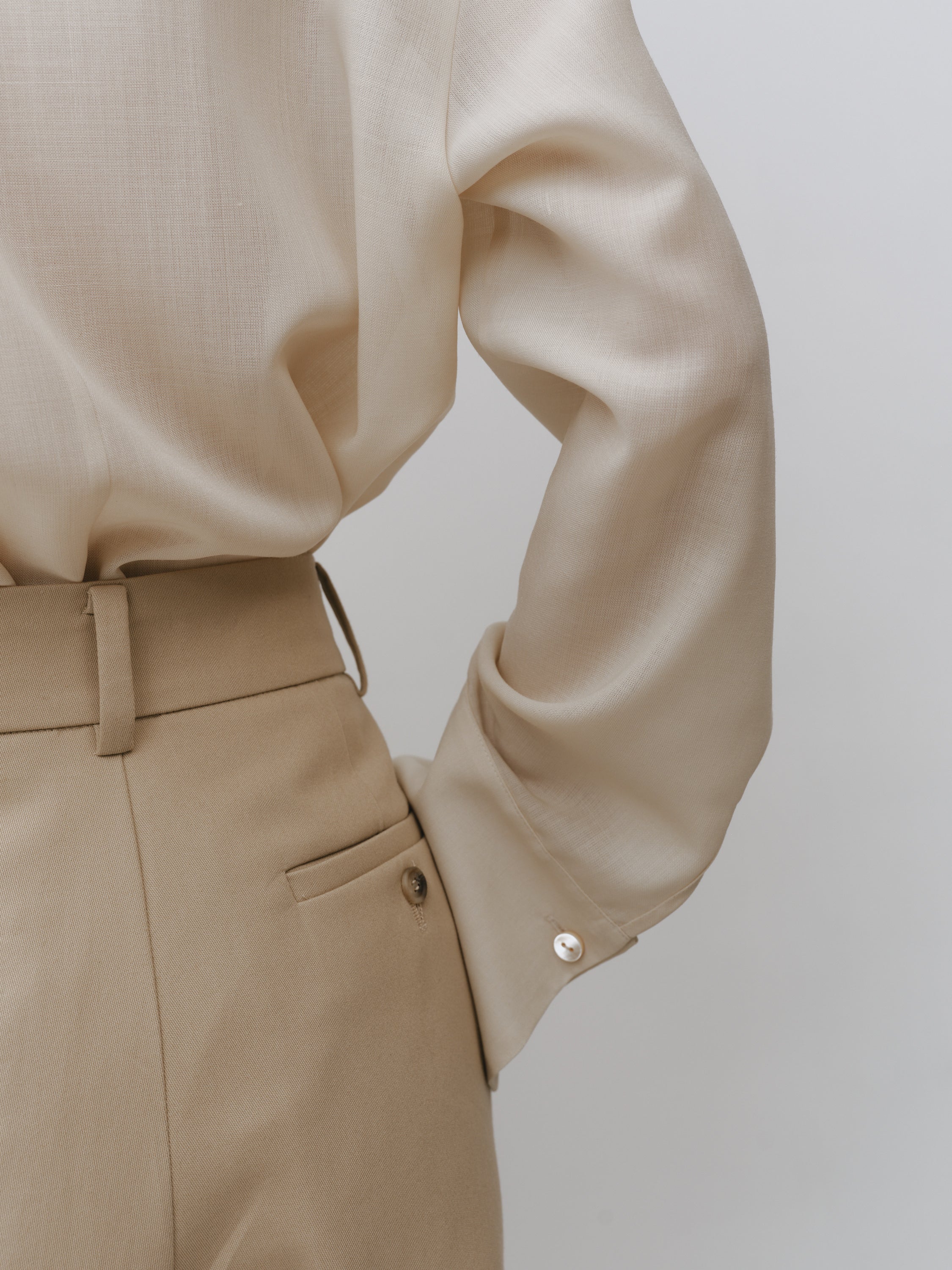 Triacetate Wool Sheer Voile Shirt(Grayish Ivory)
