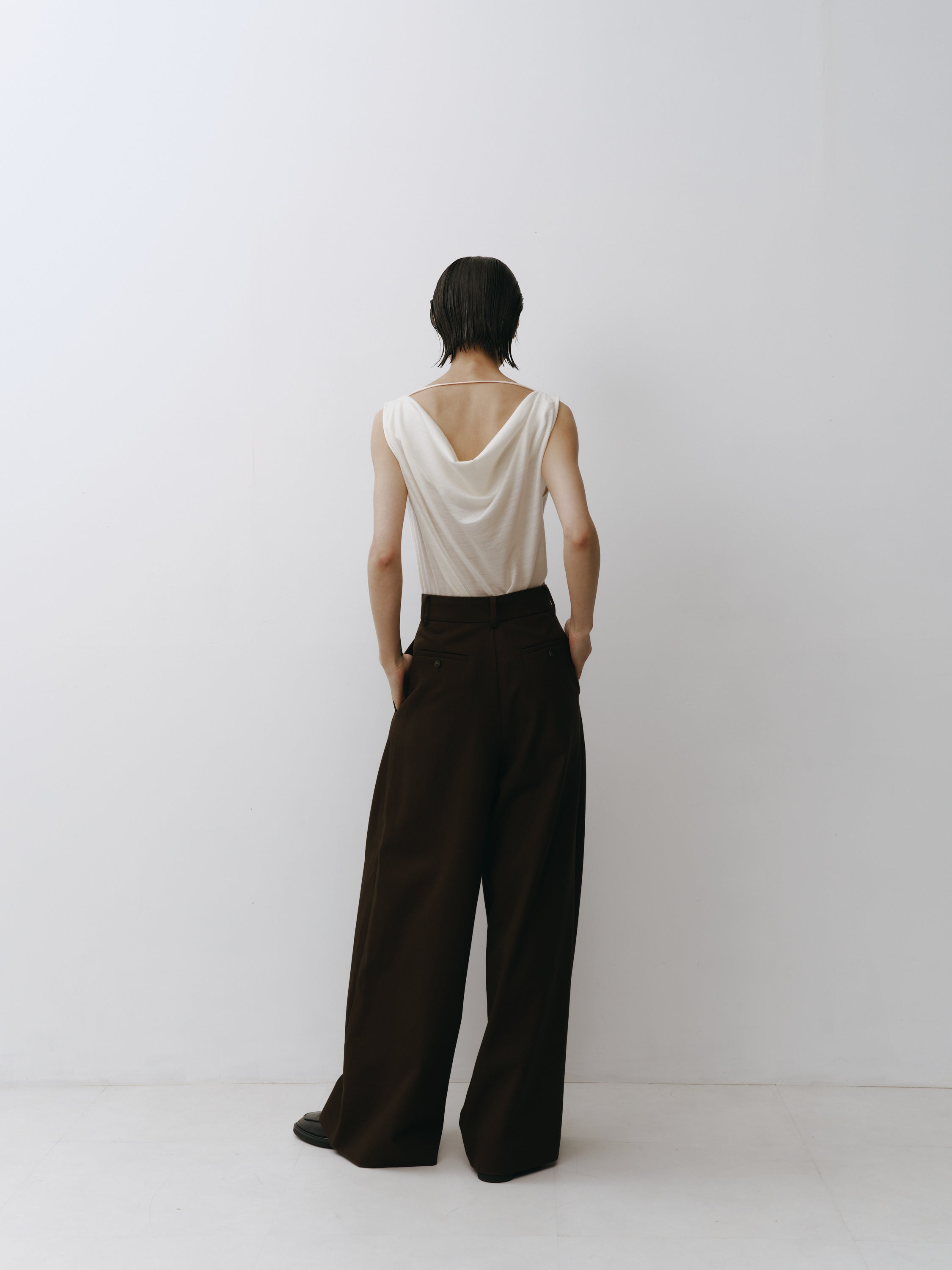 Cotton Three Tuck Wide Pants(Ink Brown)