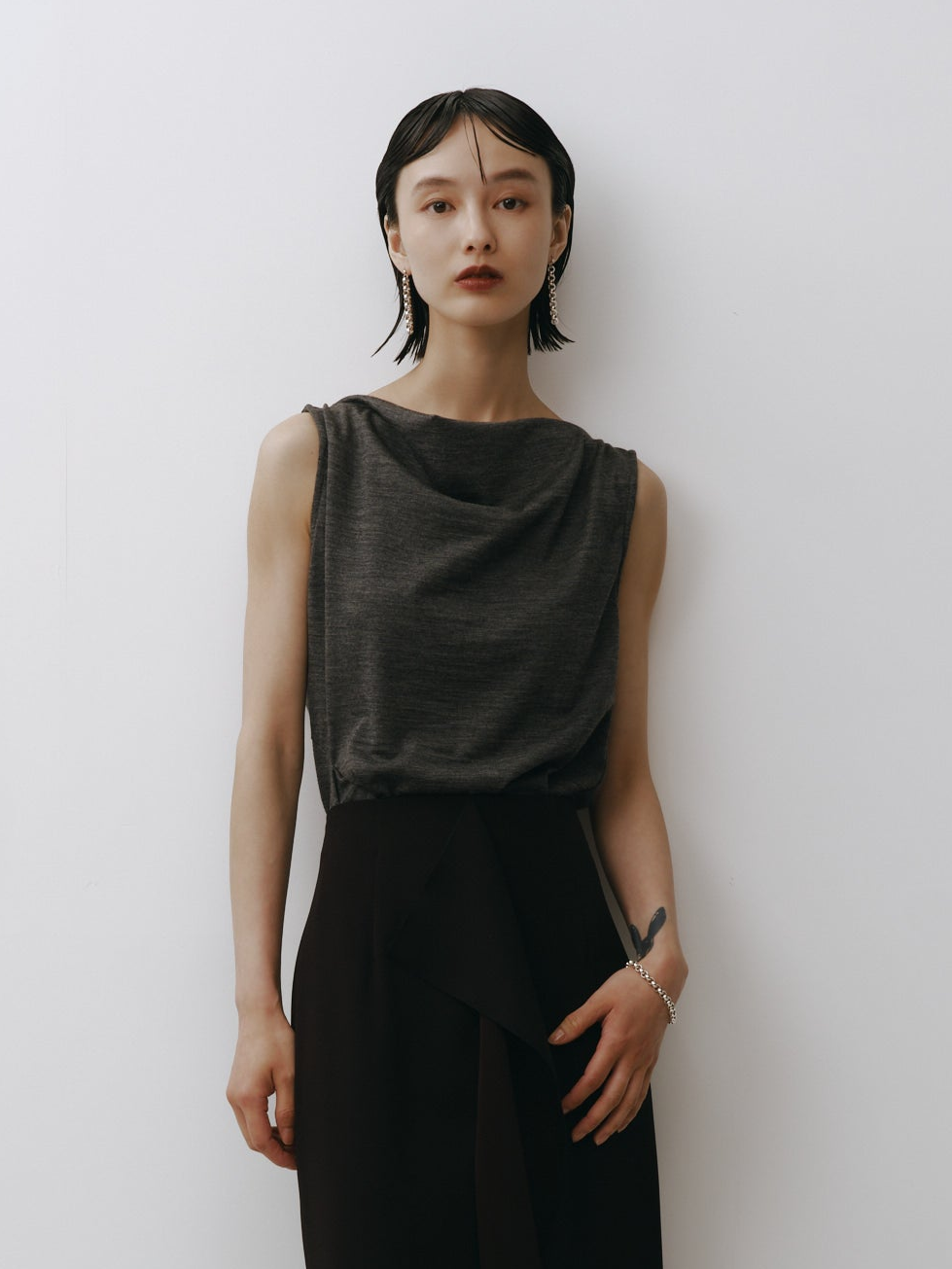 Drape Wool Sleeveless Tops(Top Gray)