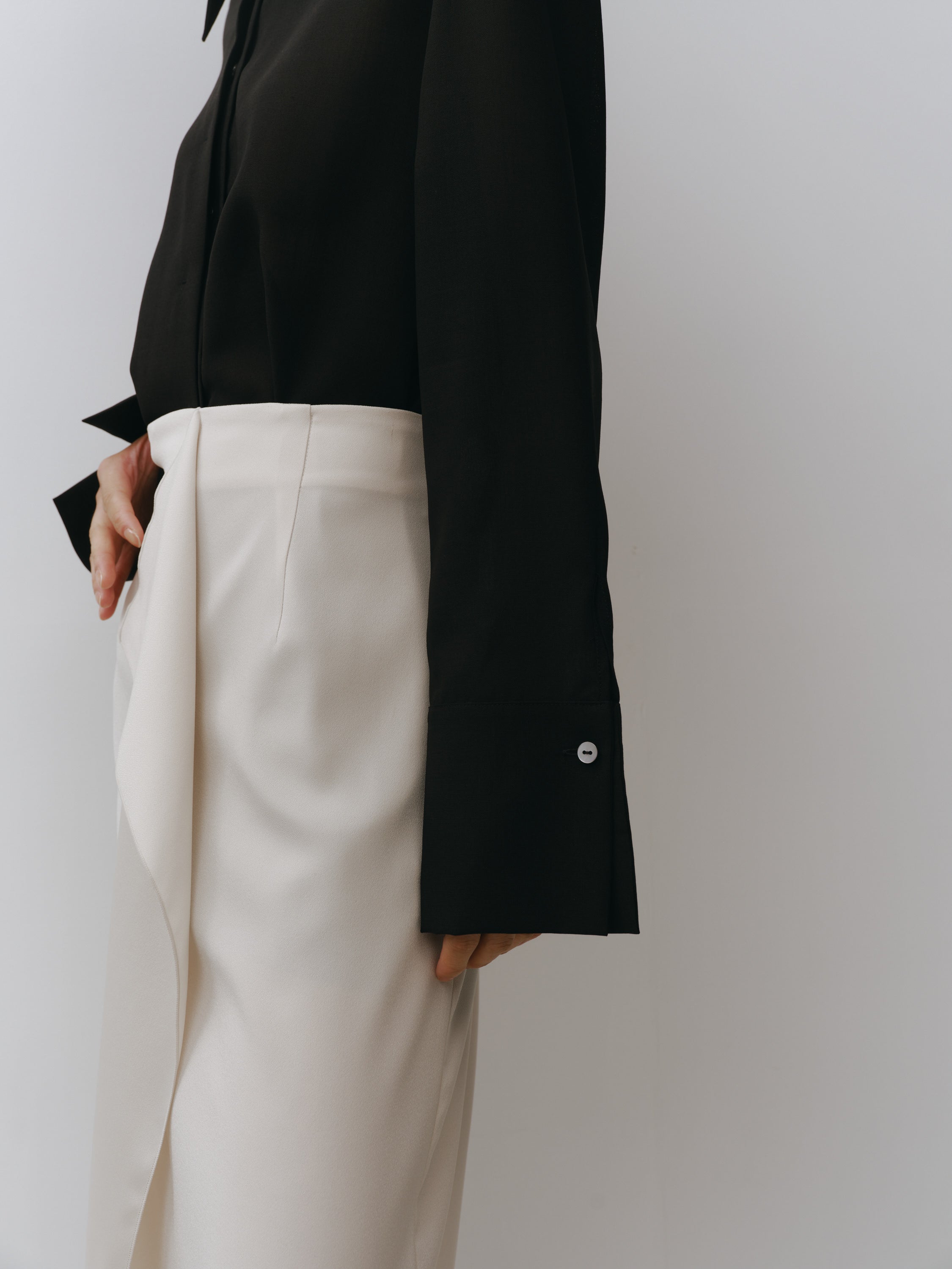 Triacetate Wool Sheer Voile Shirt(Black)