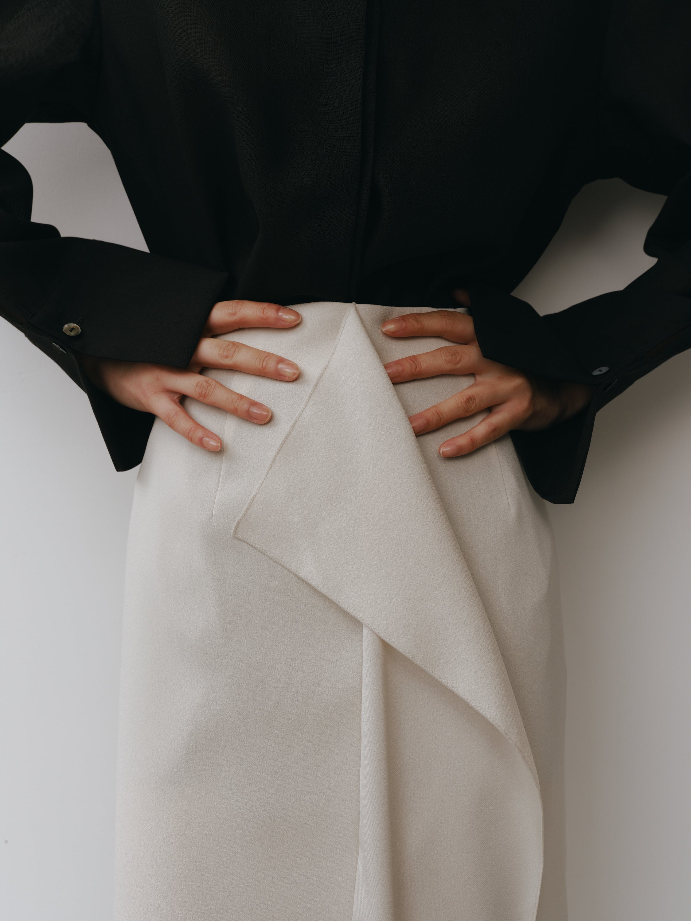 Triacetate Wool Sheer Voile Shirt(Black)
