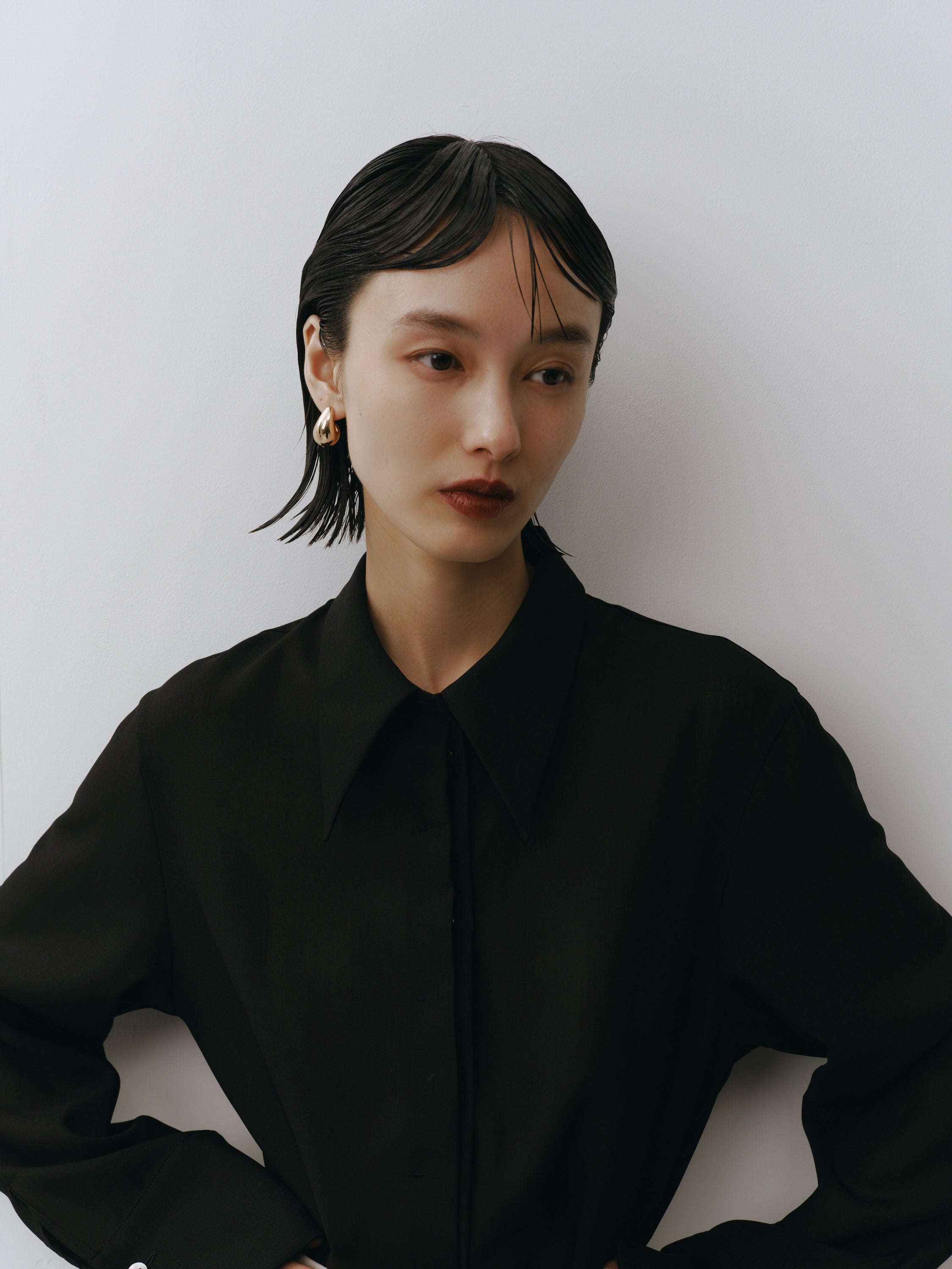 Triacetate Wool Sheer Voile Shirt(Black)