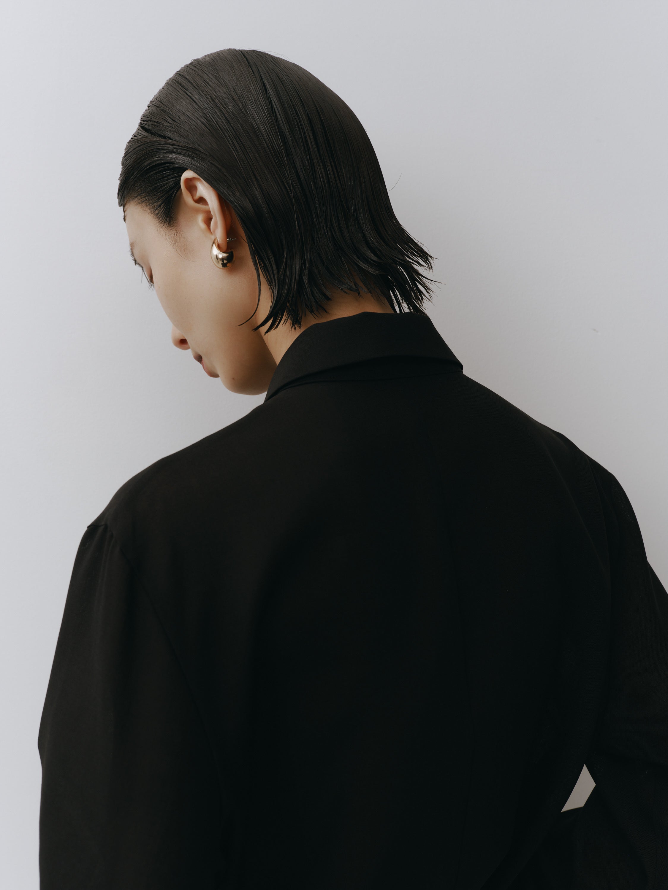 Triacetate Wool Sheer Voile Shirt(Black)