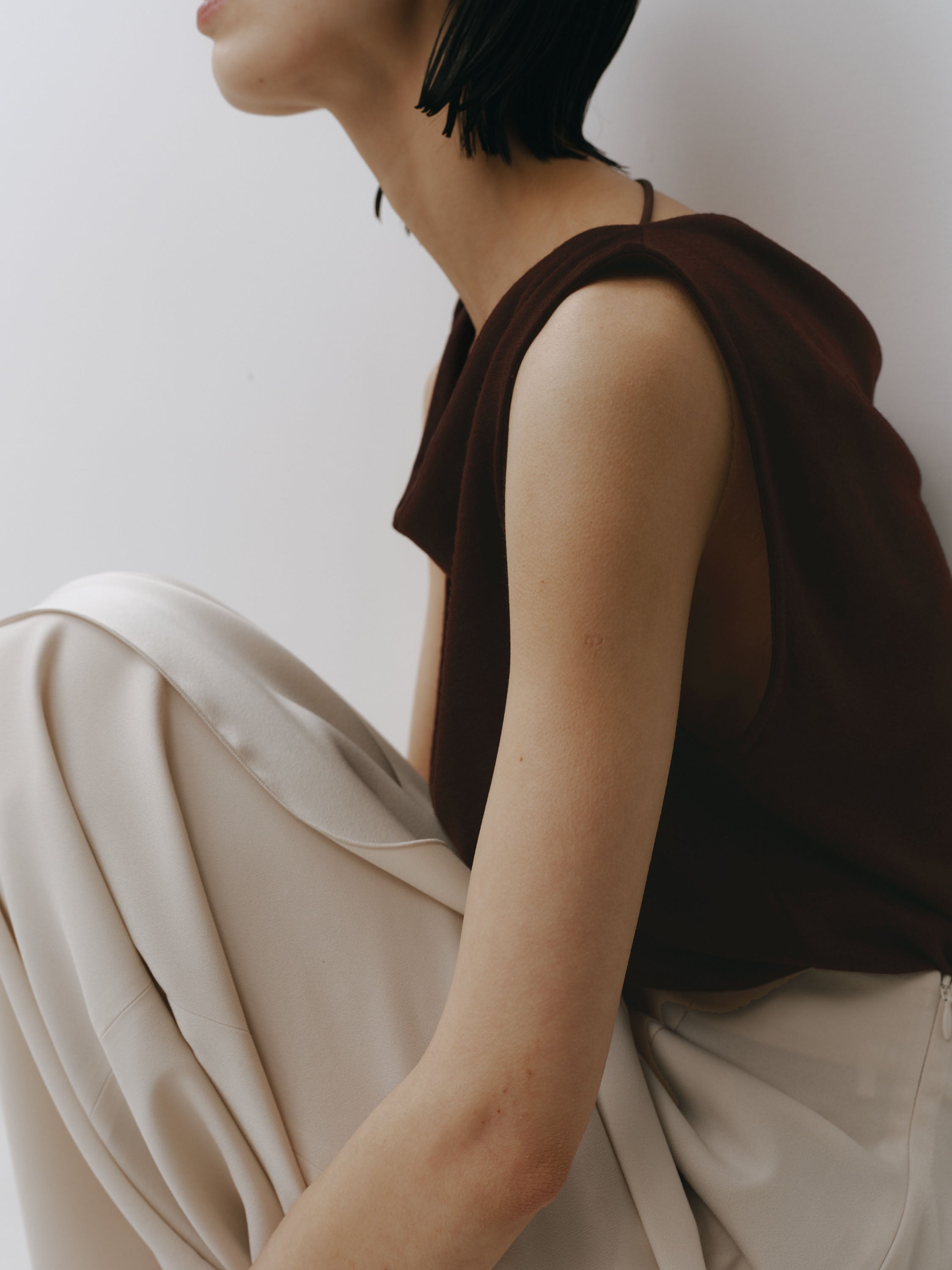 Drape Wool Sleeveless Tops(Burgundy)