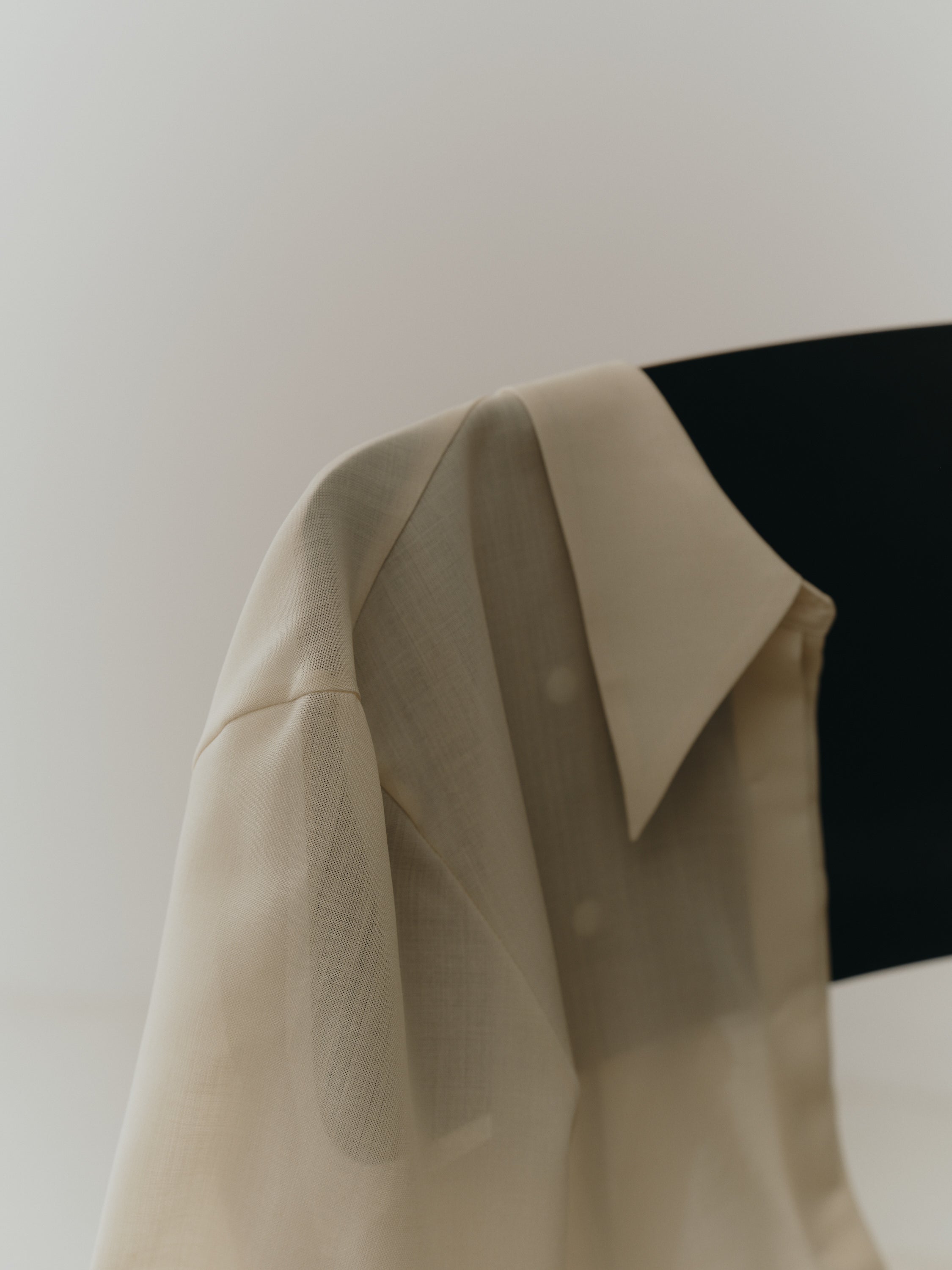 Triacetate Wool Sheer Voile Shirt(Grayish Ivory)