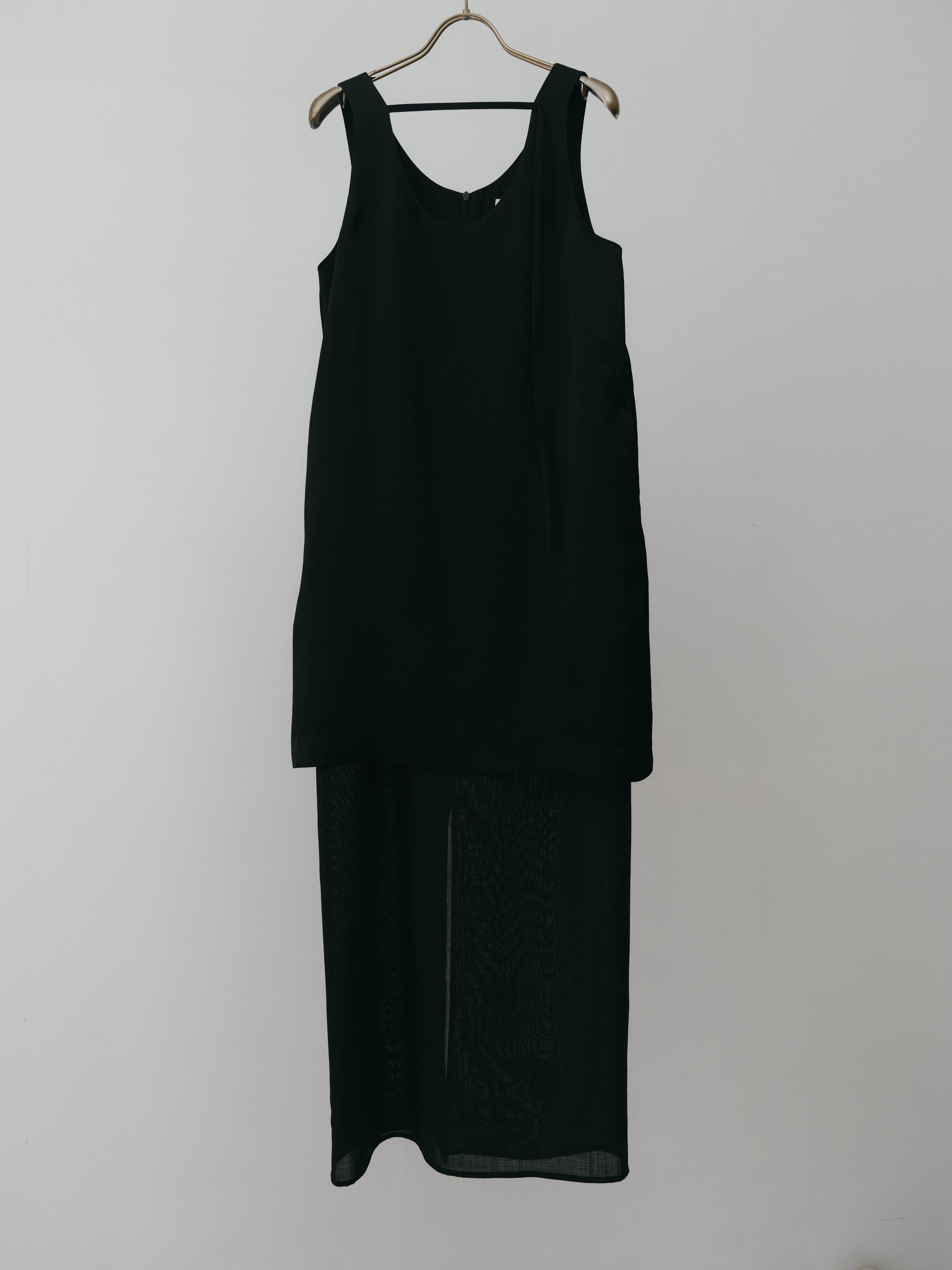 Triacetate Wool Hem Sheer Dress (Black)