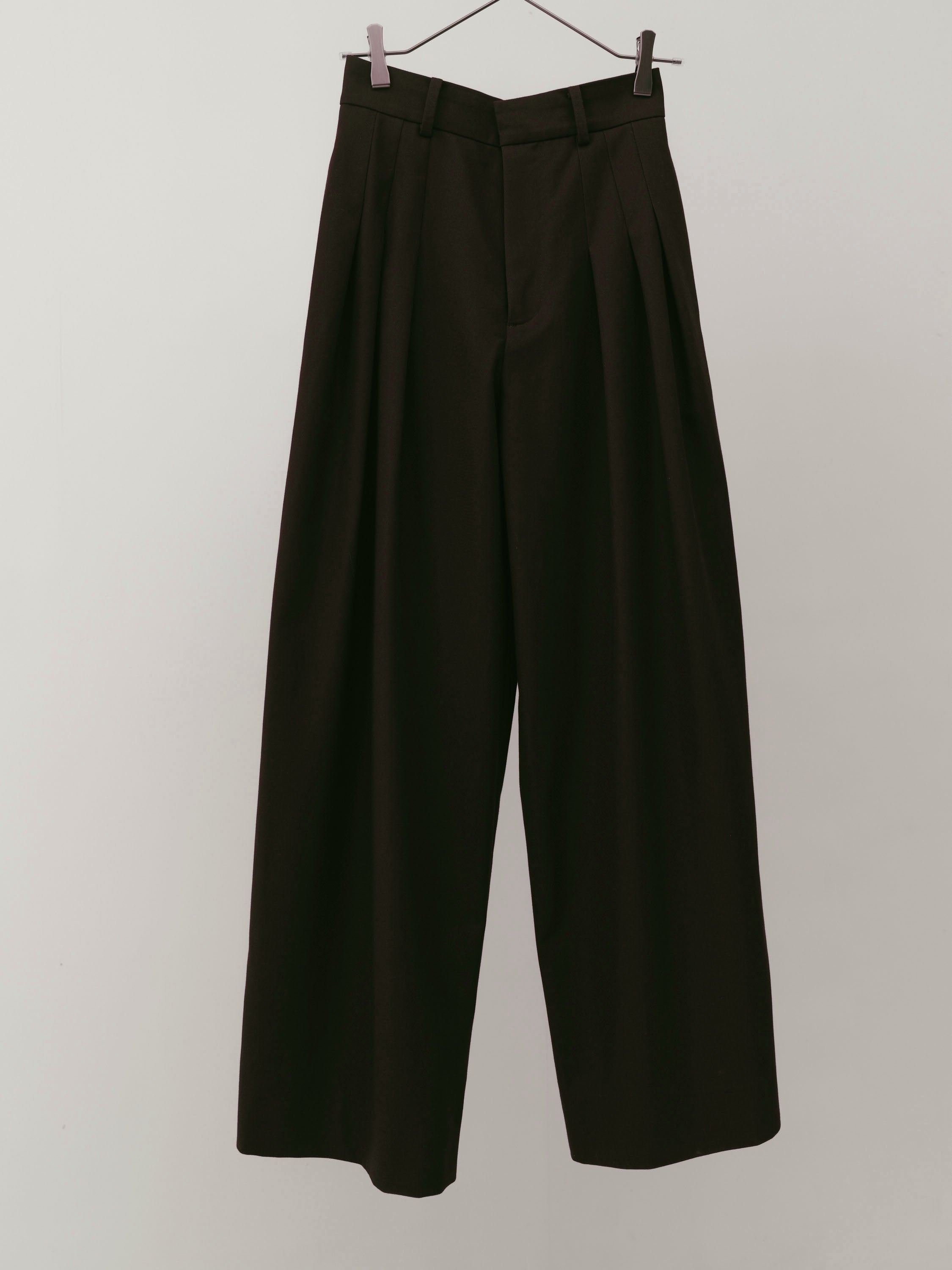 Cotton Three Tuck Wide Pants(Ink Brown)