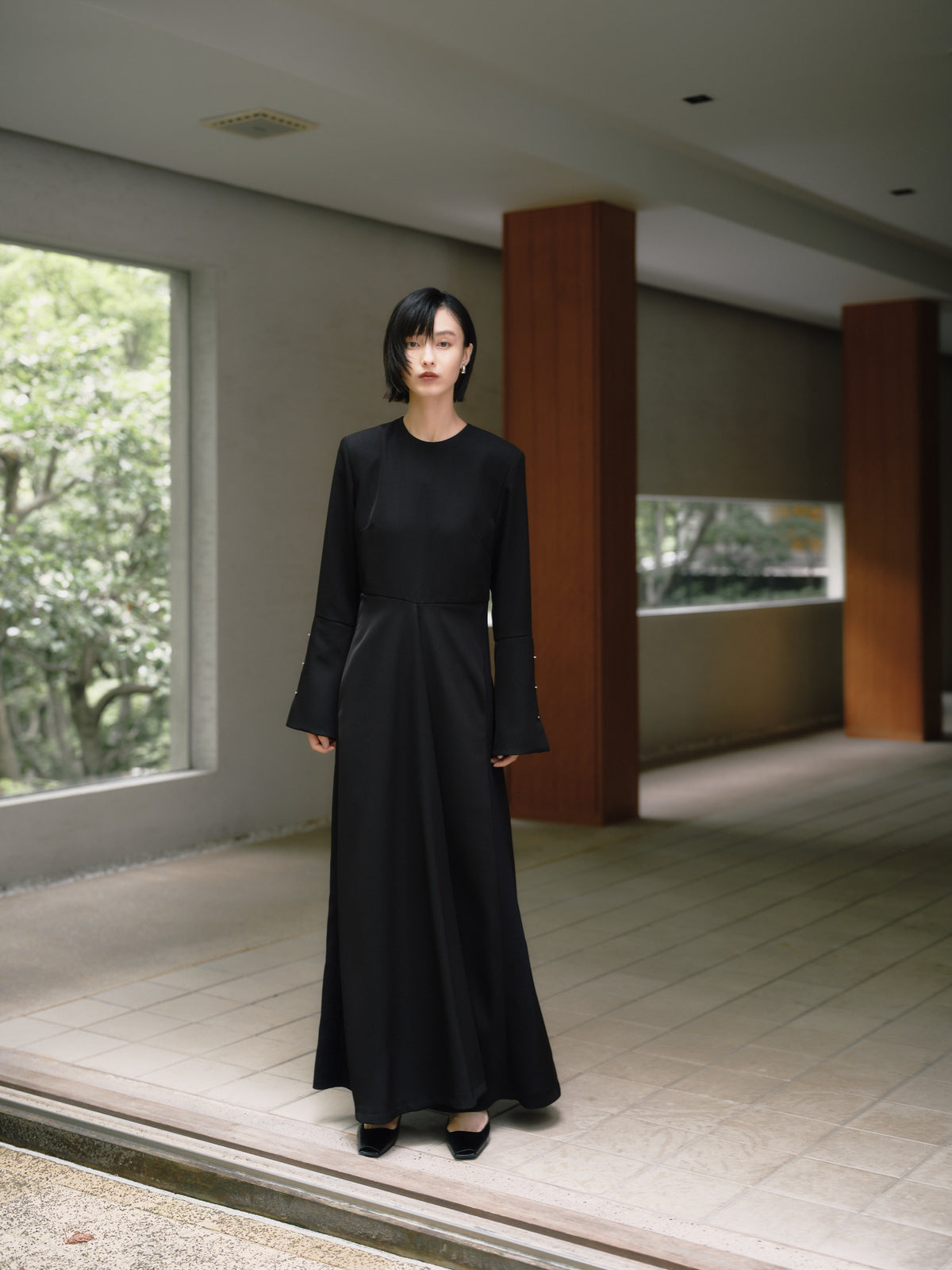 Deep Black Triacetate Twill Dress