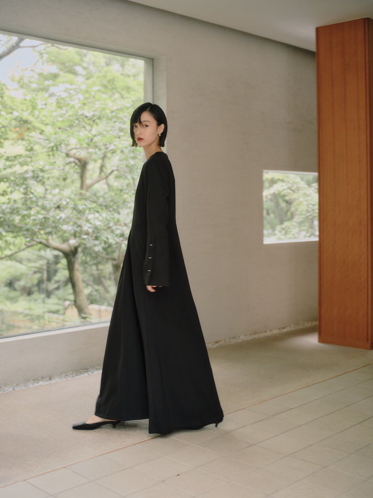 Deep Black Triacetate Twill Dress