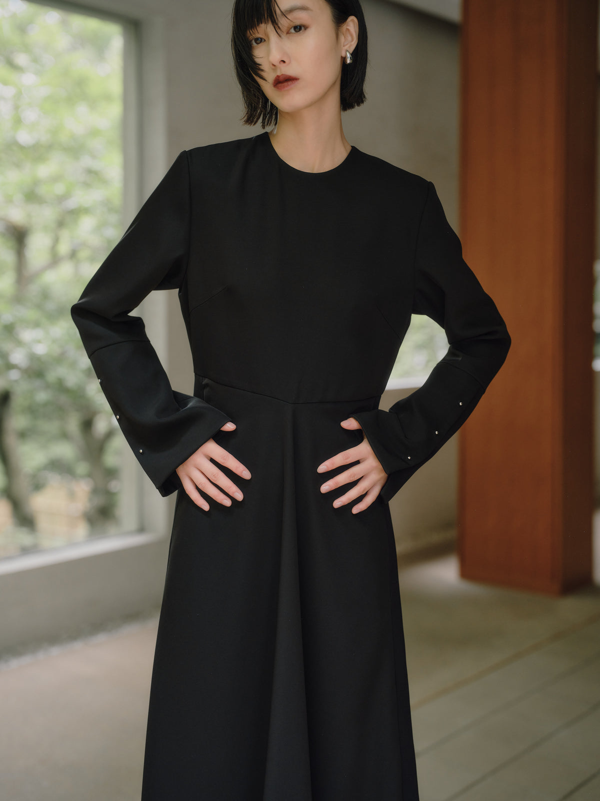 Deep Black Triacetate Twill Dress
