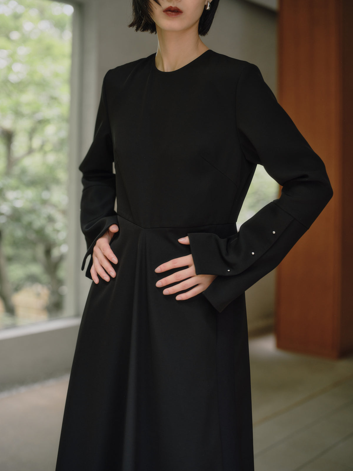 Deep Black Triacetate Twill Dress