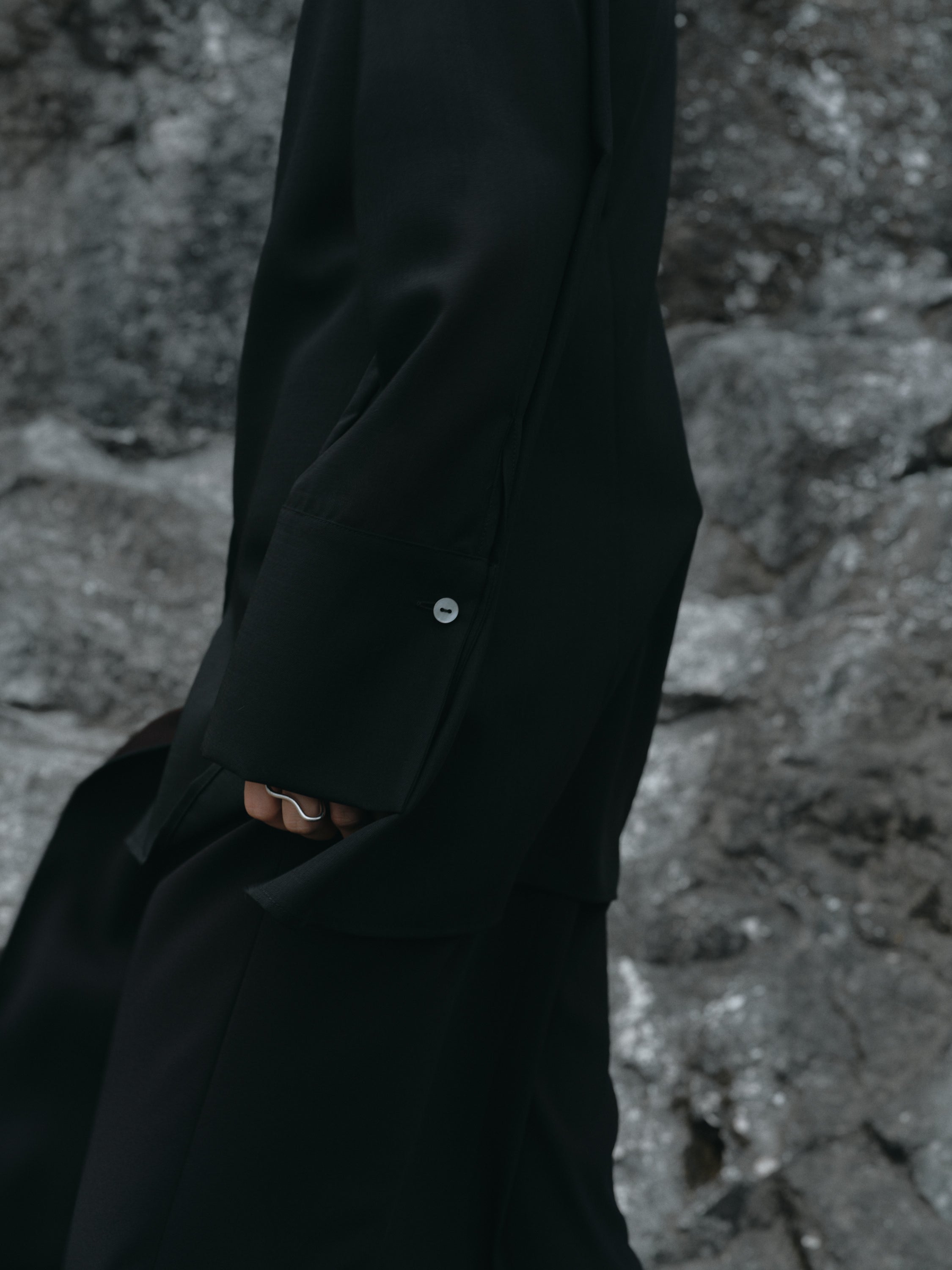Triacetate Wool Sheer Voile Shirt(Black)