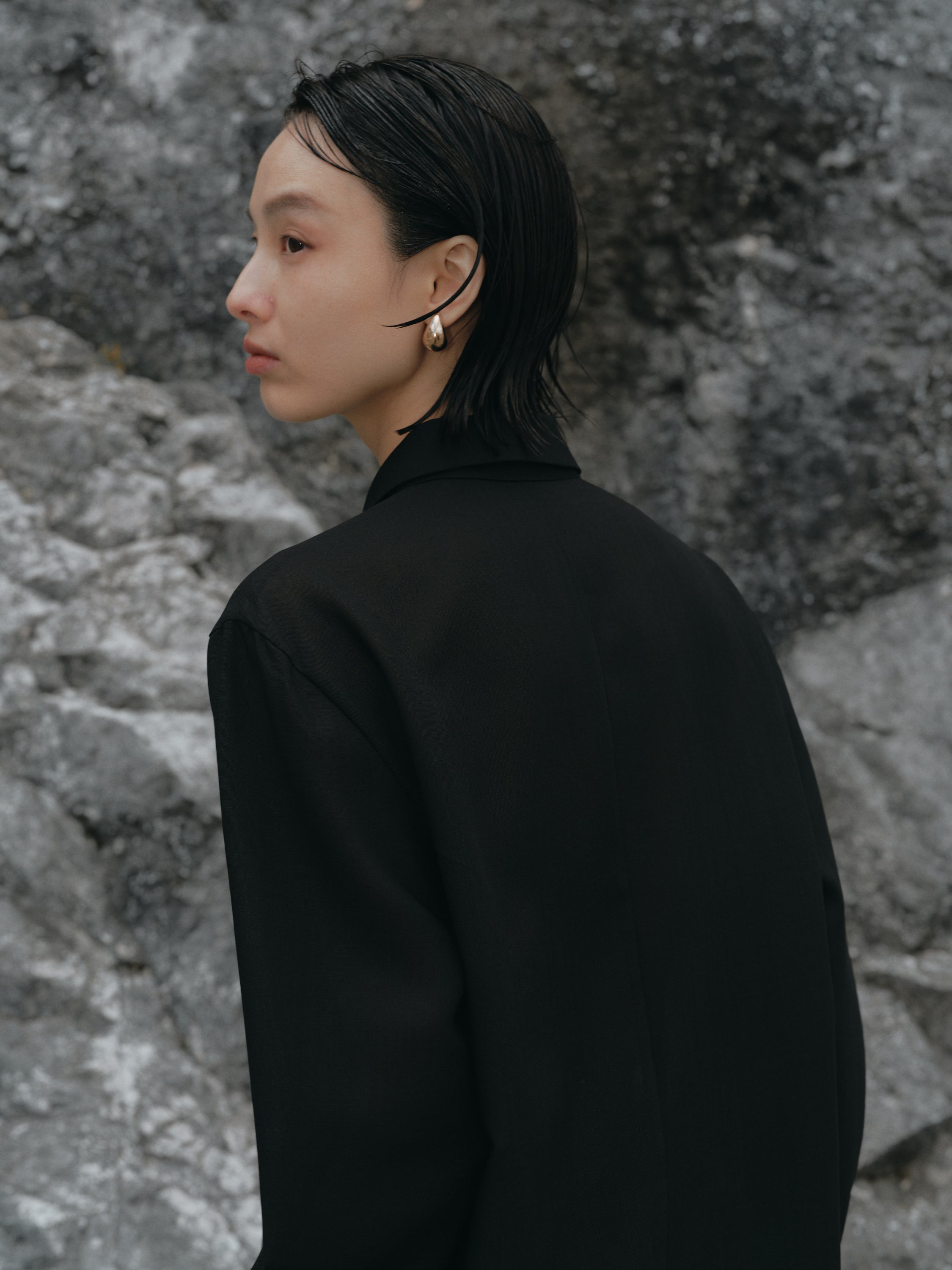 Triacetate Wool Sheer Voile Shirt(Black)