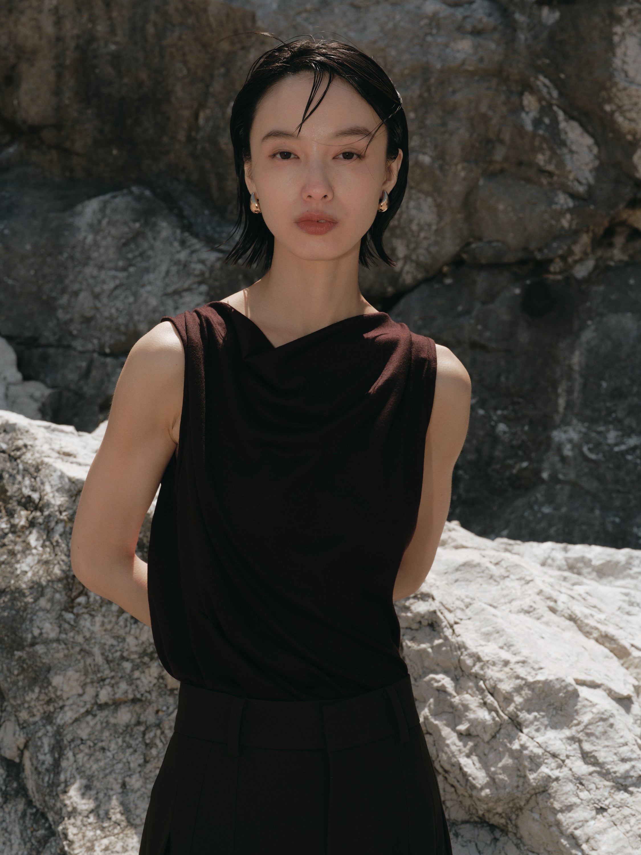 Drape Wool Sleeveless Tops(Burgundy)