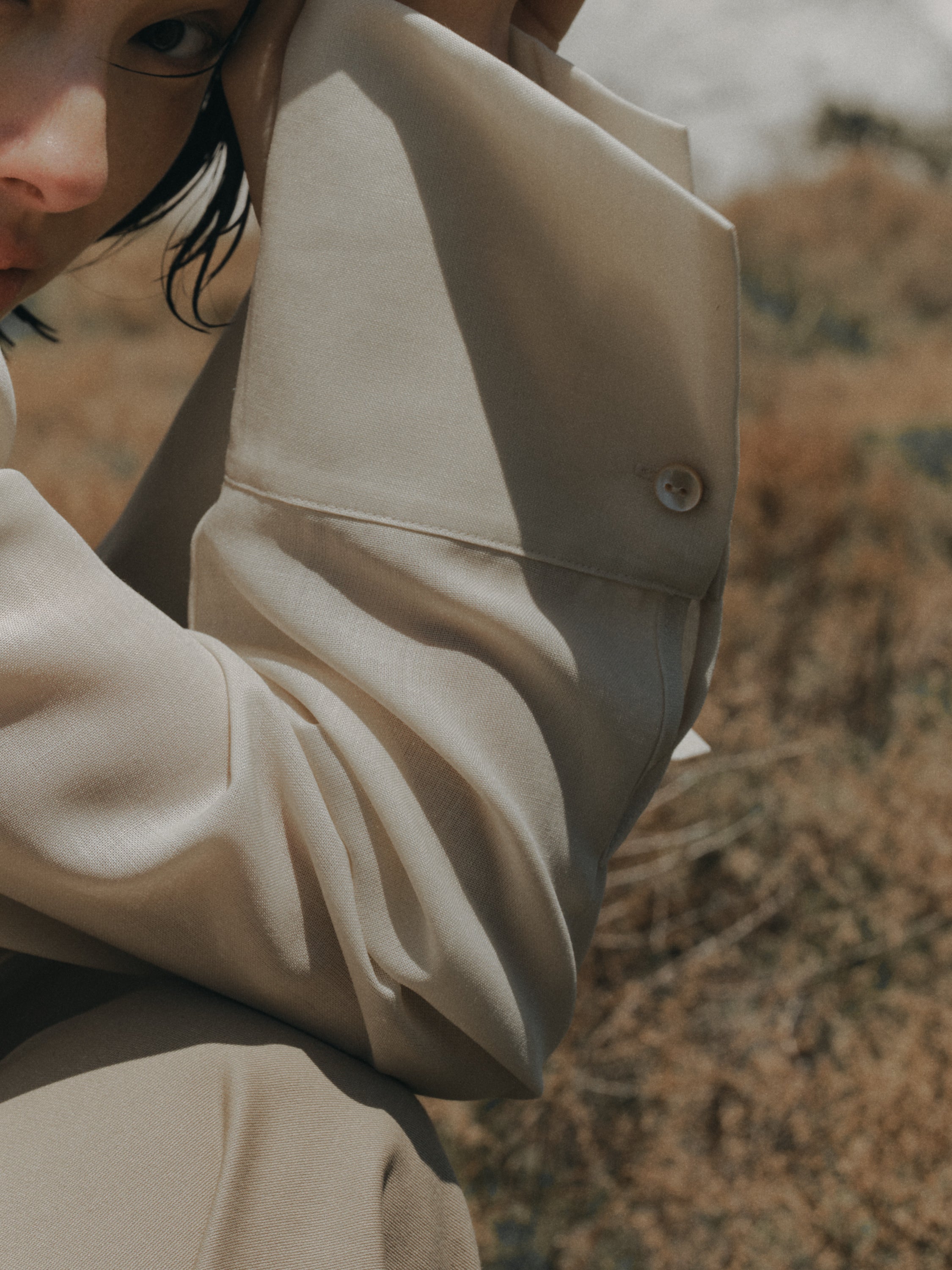Triacetate Wool Sheer Voile Shirt(Grayish Ivory)