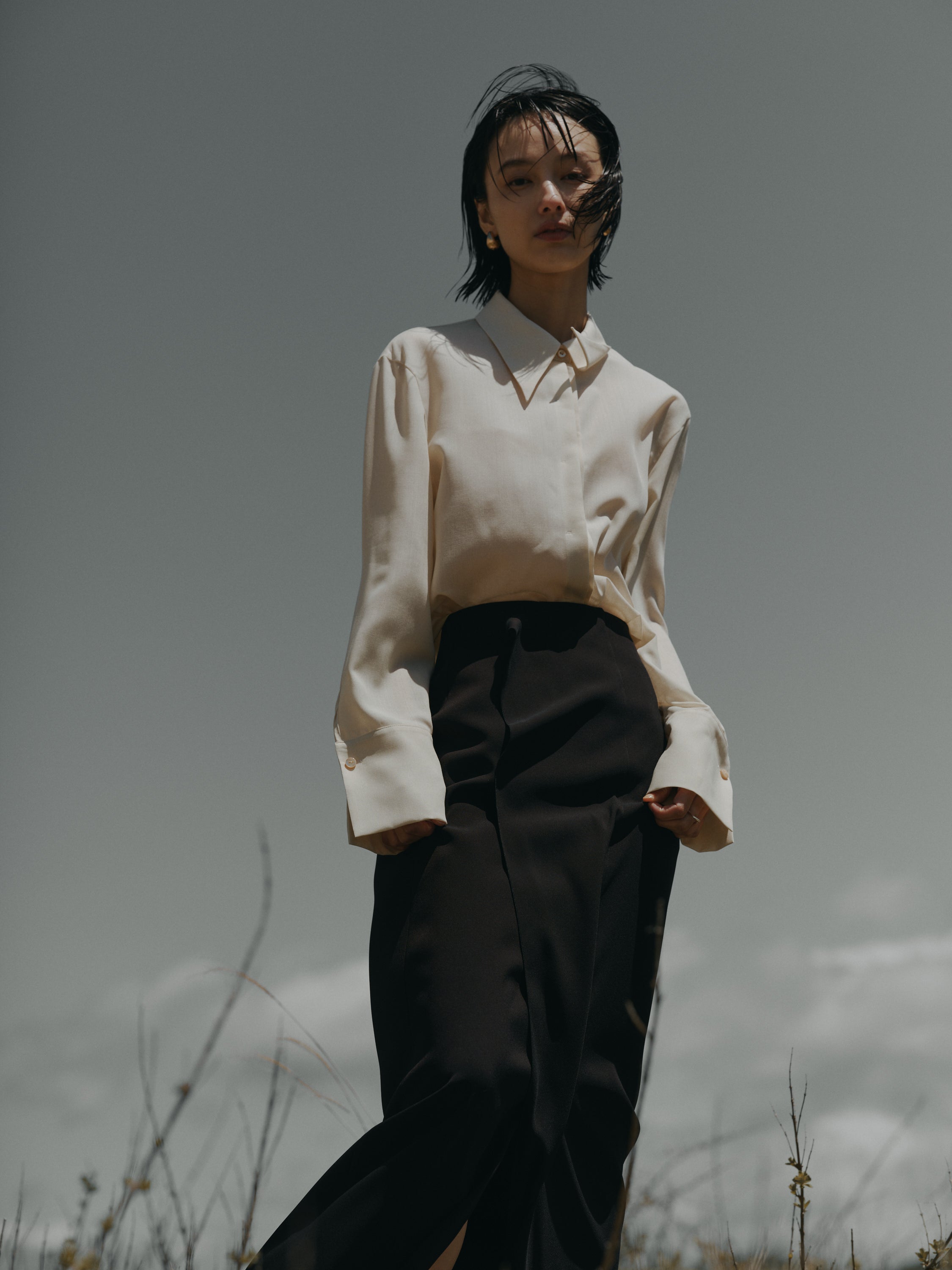 Triacetate Back Satin Skirt(Black)