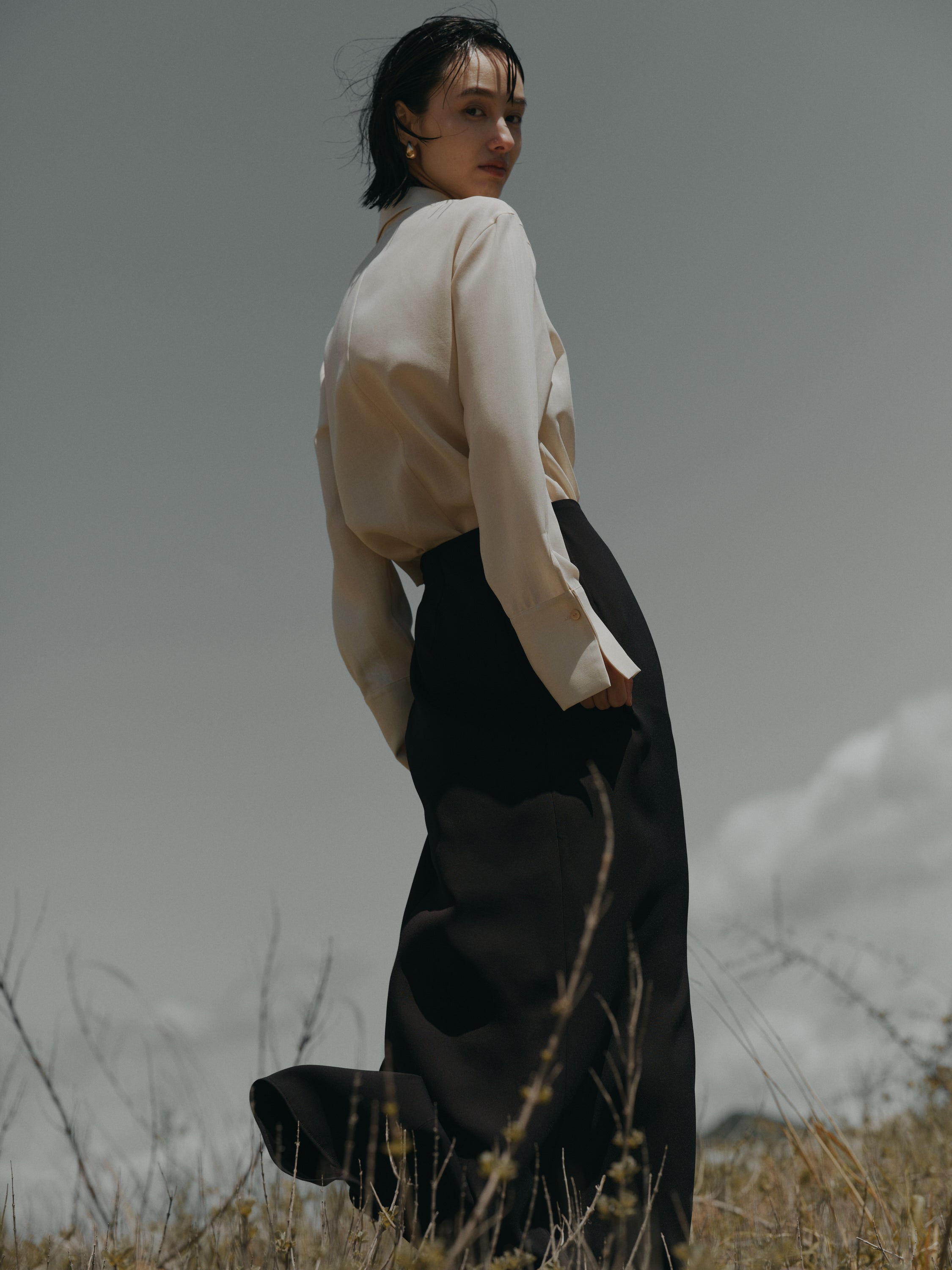 Triacetate Back Satin Skirt(Black)