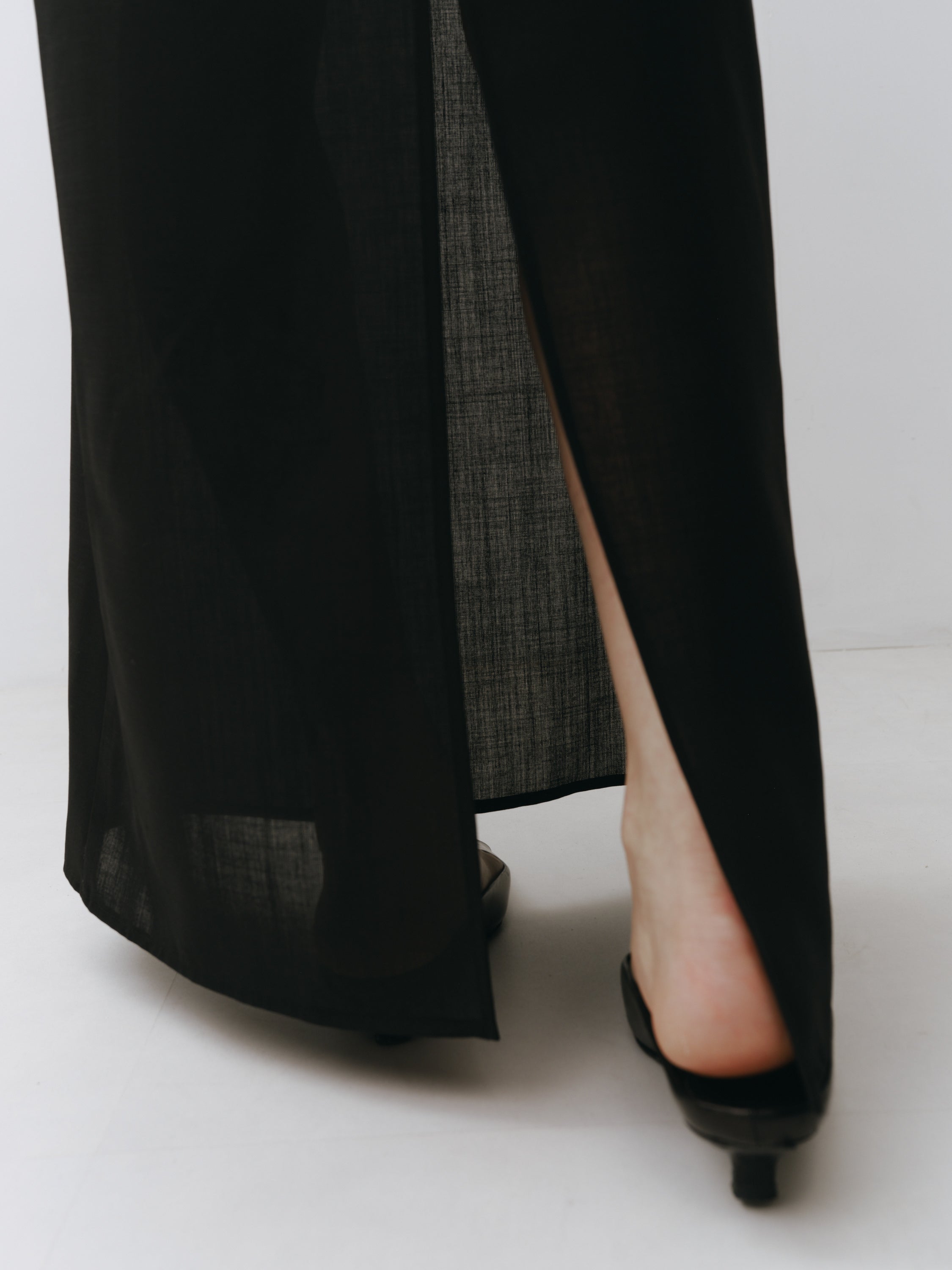 Triacetate Wool Hem Sheer Dress (Black)