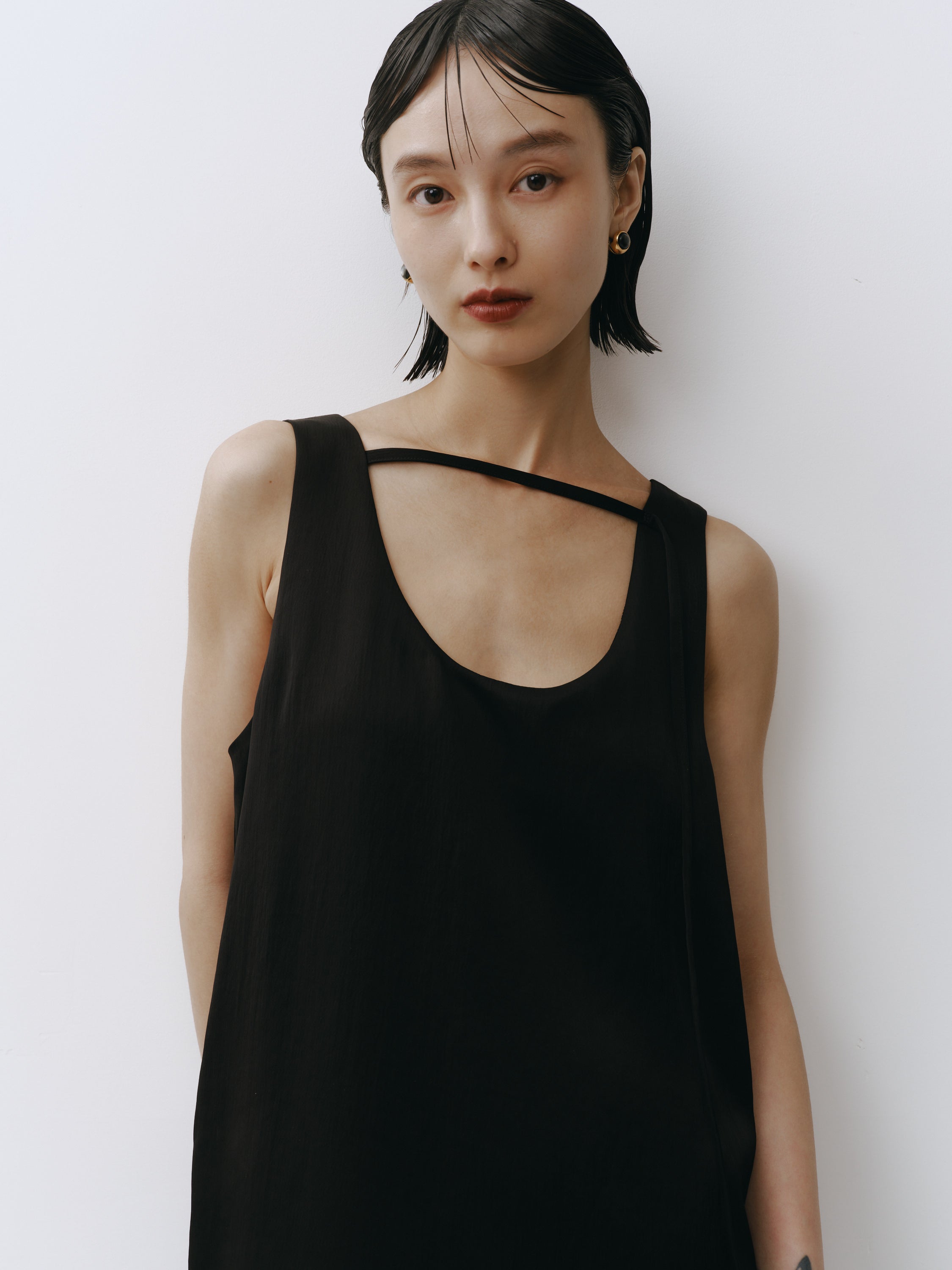 Triacetate Wool Hem Sheer Dress (Black)