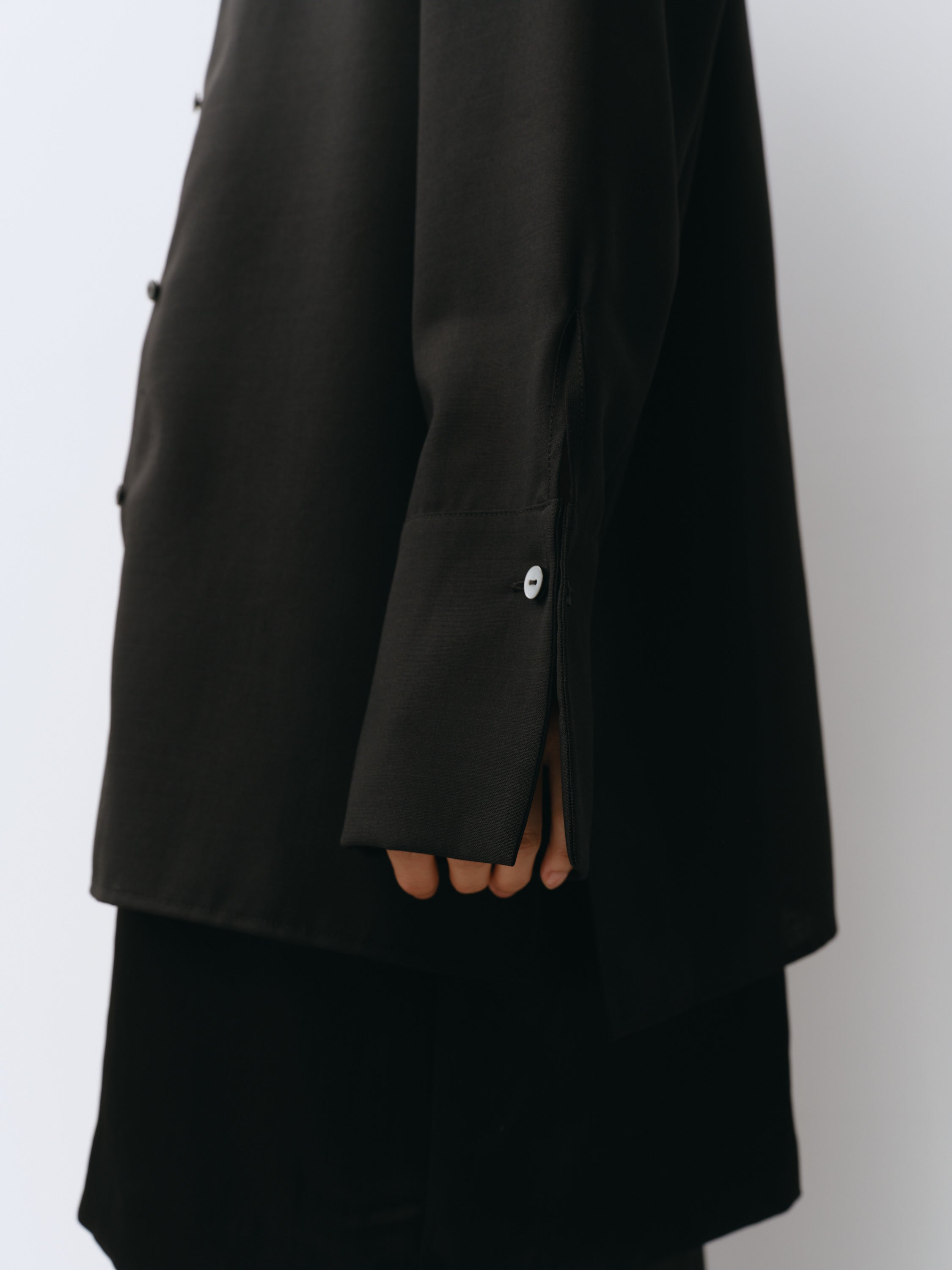 Triacetate Wool Sheer Voile Shirt(Black)