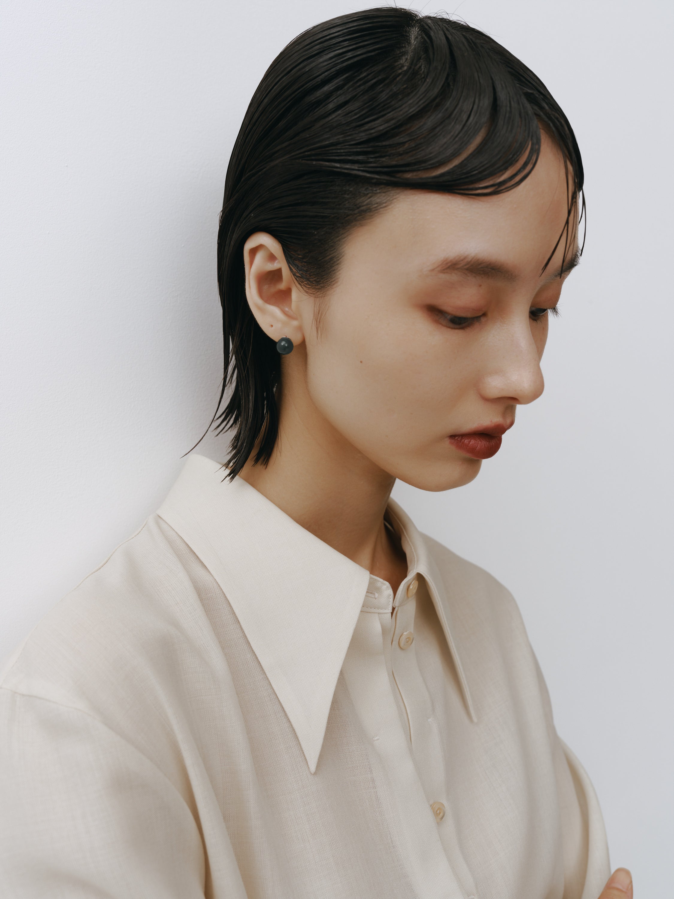 Triacetate Wool Sheer Voile Shirt(Grayish Ivory)