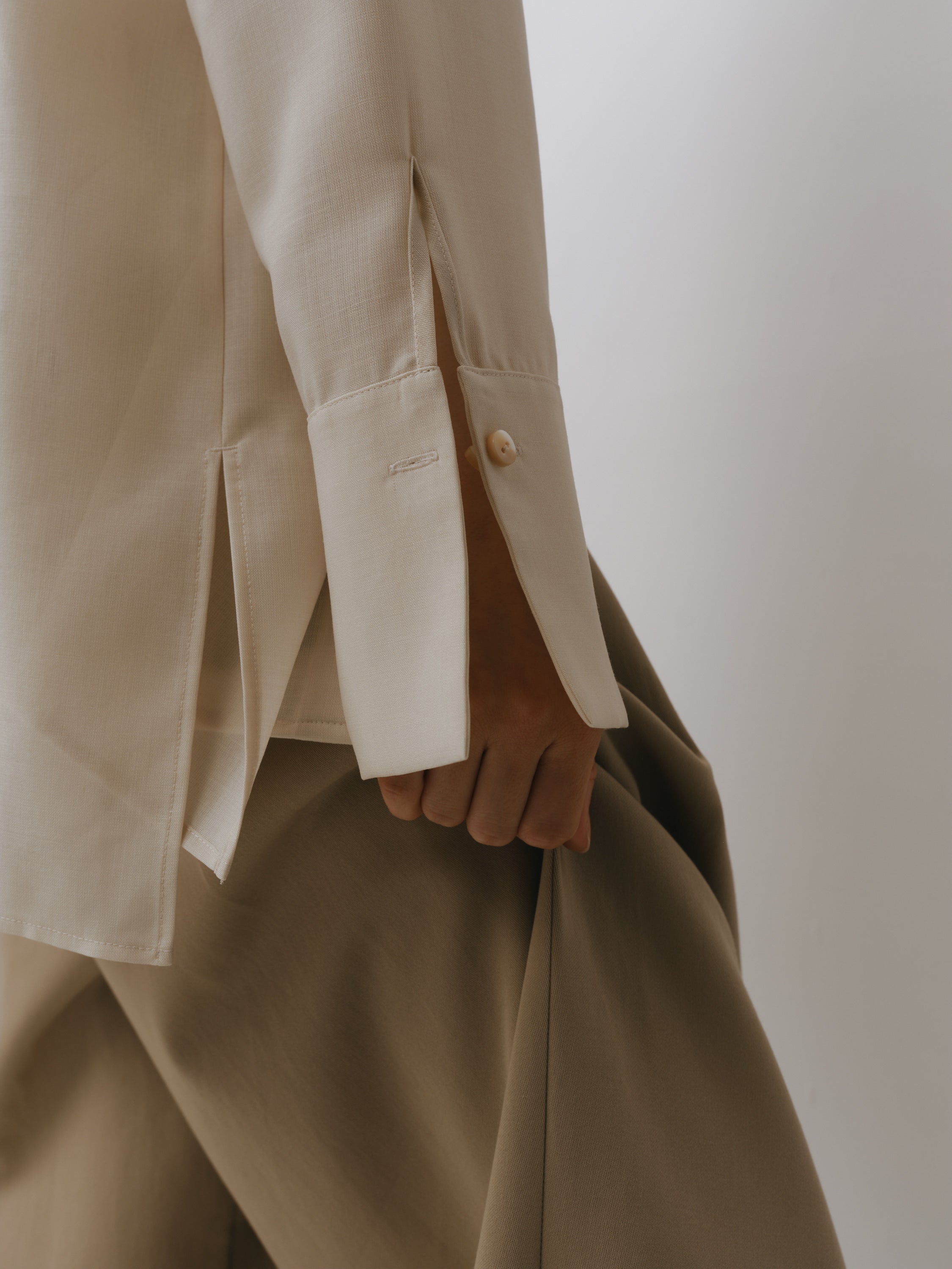 Cotton Three Tuck Wide Pants(Parchment Beige)