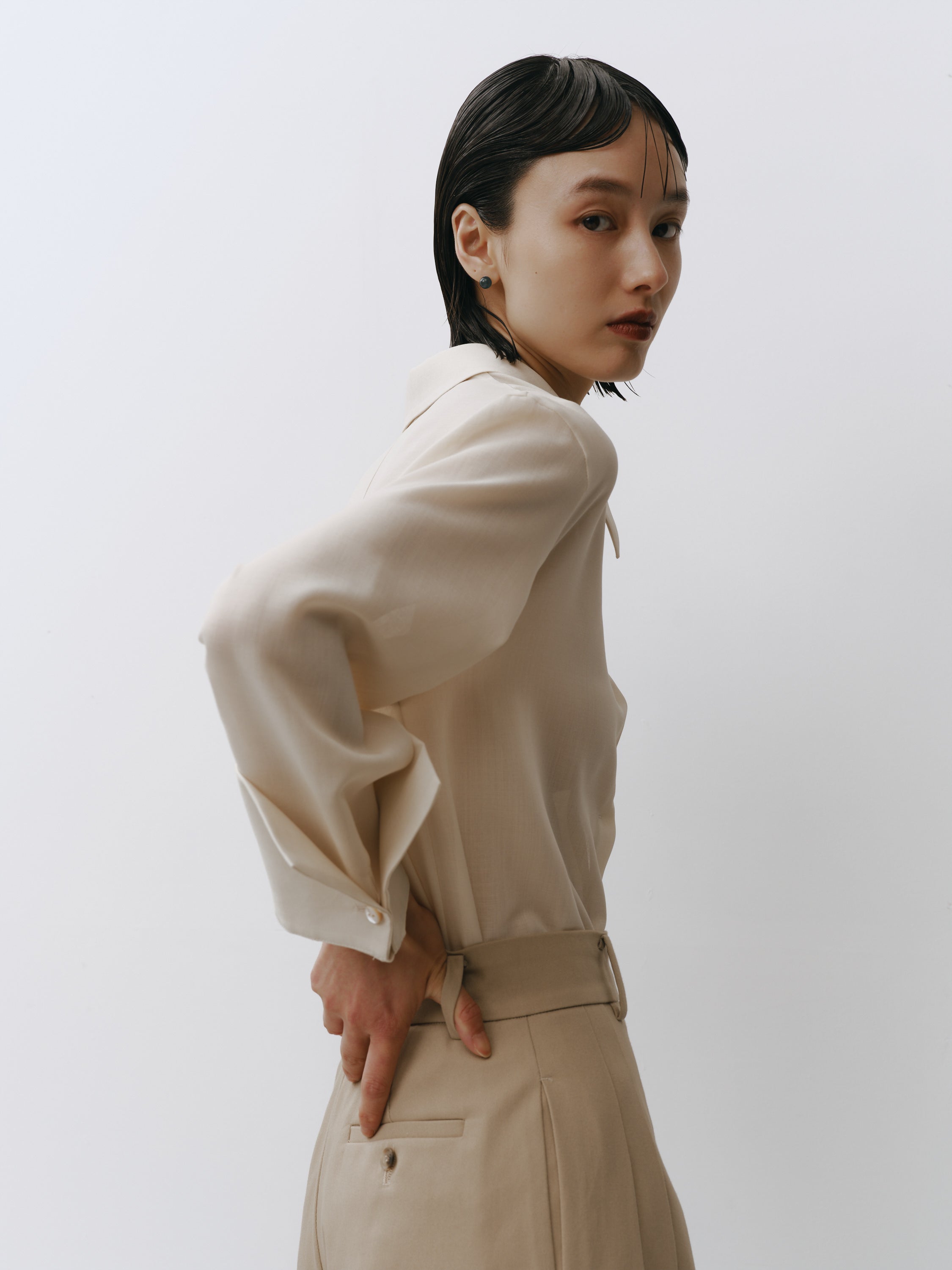 Triacetate Wool Sheer Voile Shirt(Grayish Ivory)