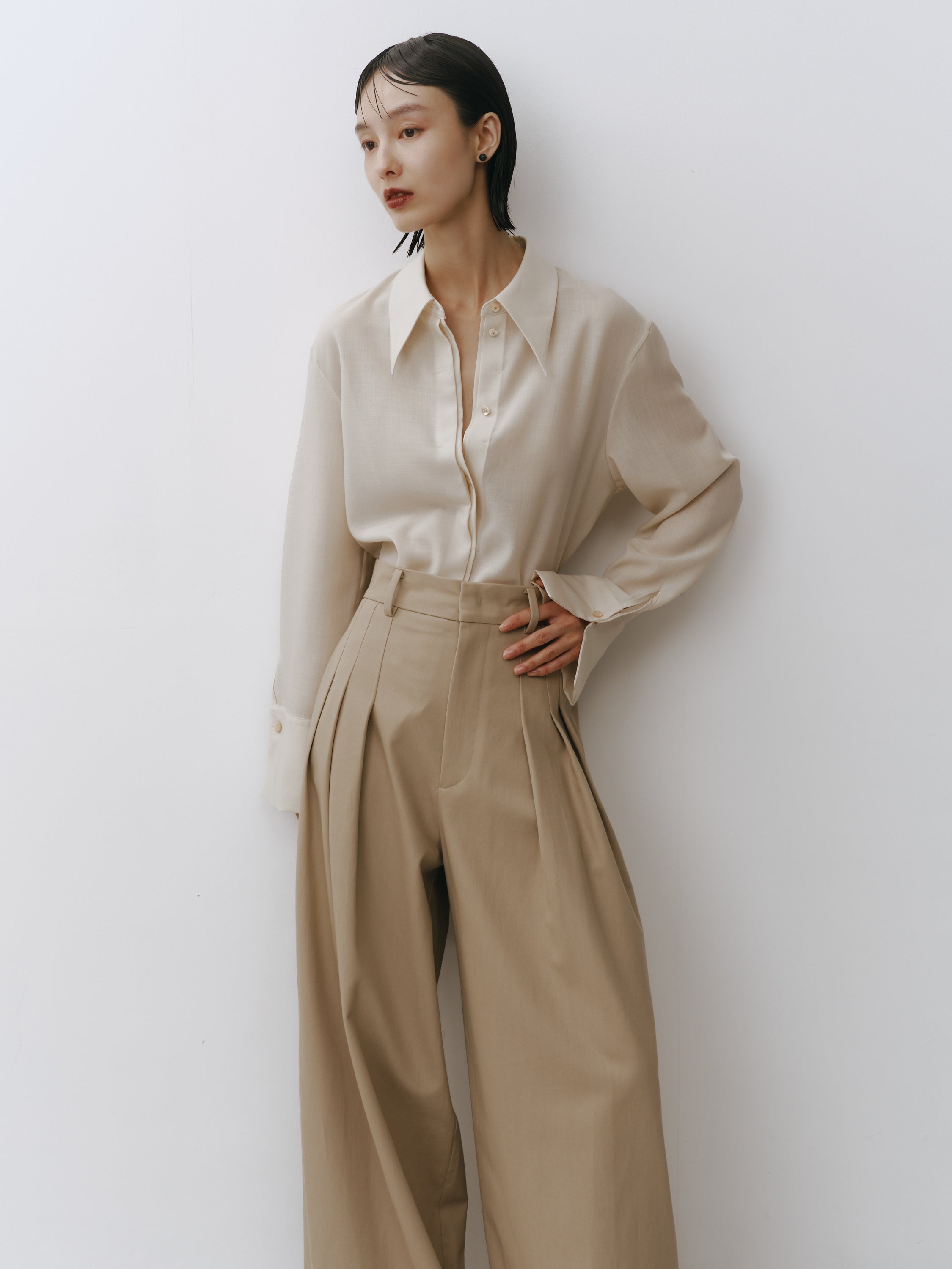 Triacetate Wool Sheer Voile Shirt(Grayish Ivory)