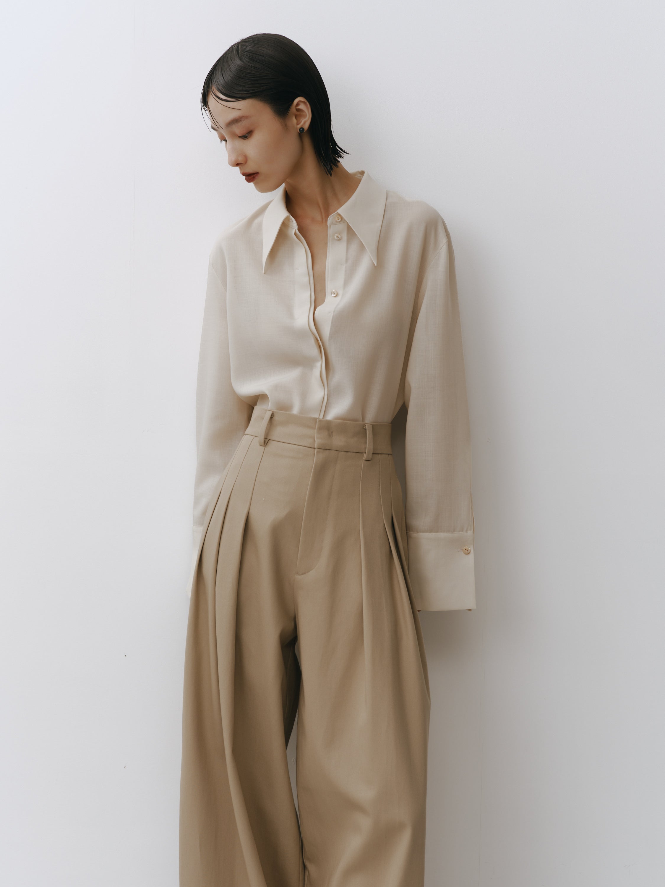 Triacetate Wool Sheer Voile Shirt(Grayish Ivory)