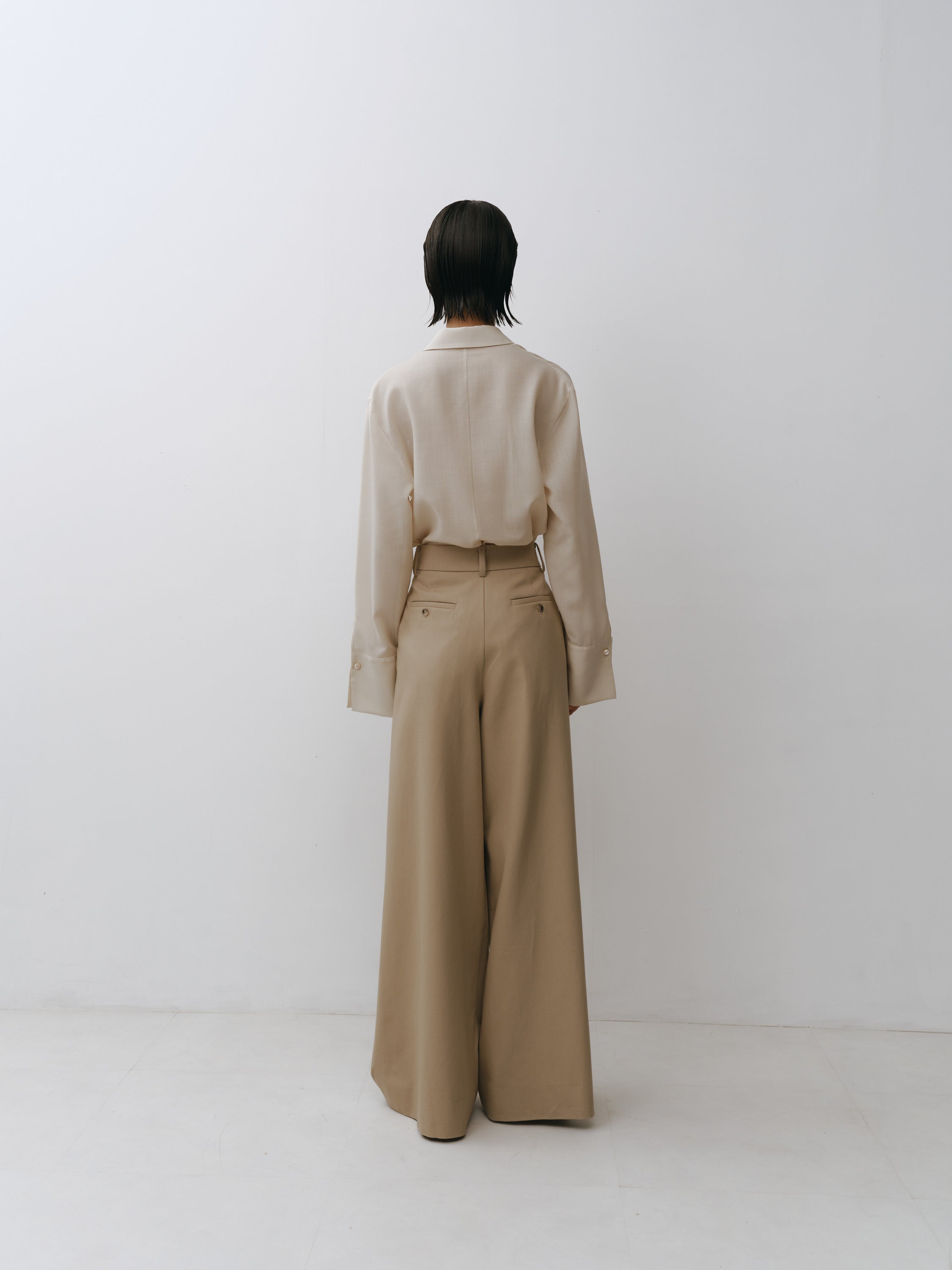Cotton Three Tuck Wide Pants(Parchment Beige)