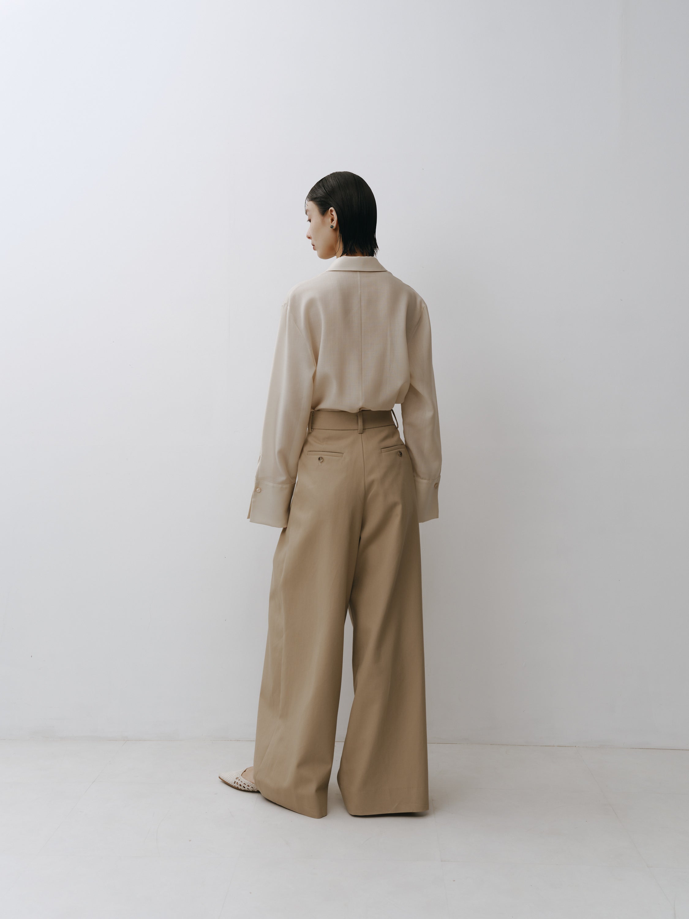 Cotton Three Tuck Wide Pants(Parchment Beige)