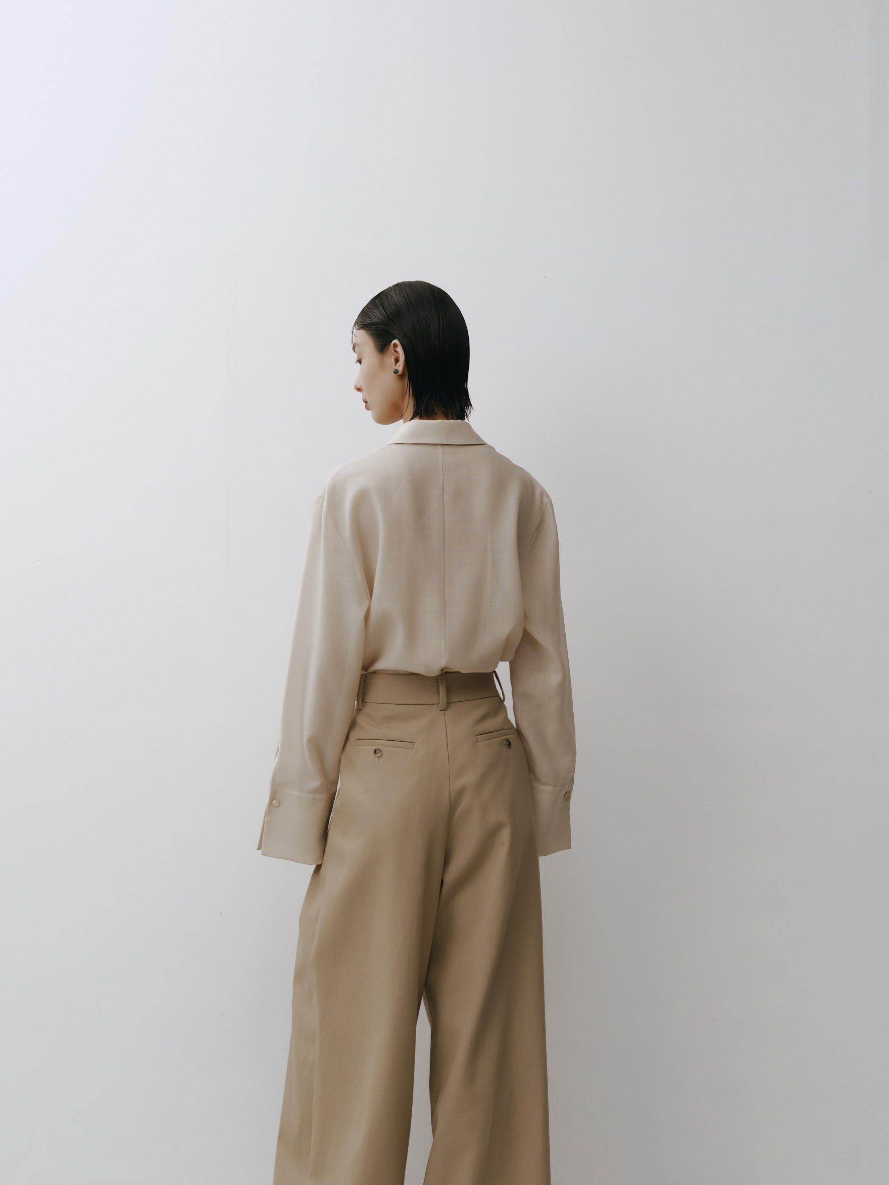 Triacetate Wool Sheer Voile Shirt(Grayish Ivory)