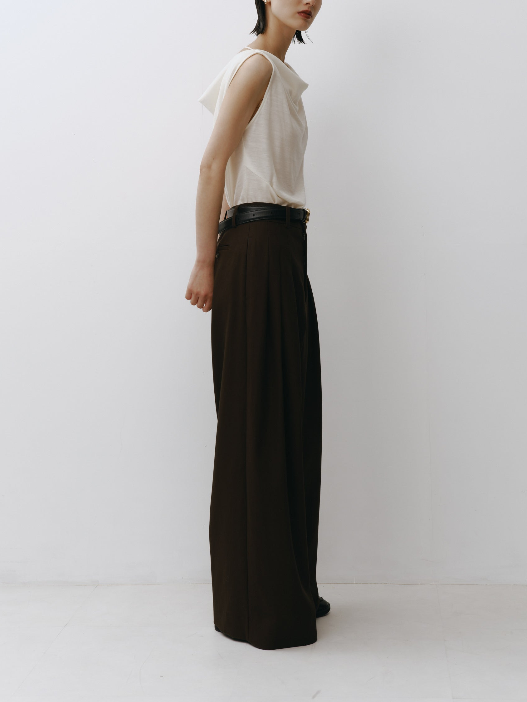 Cotton Three Tuck Wide Pants(Ink Brown)