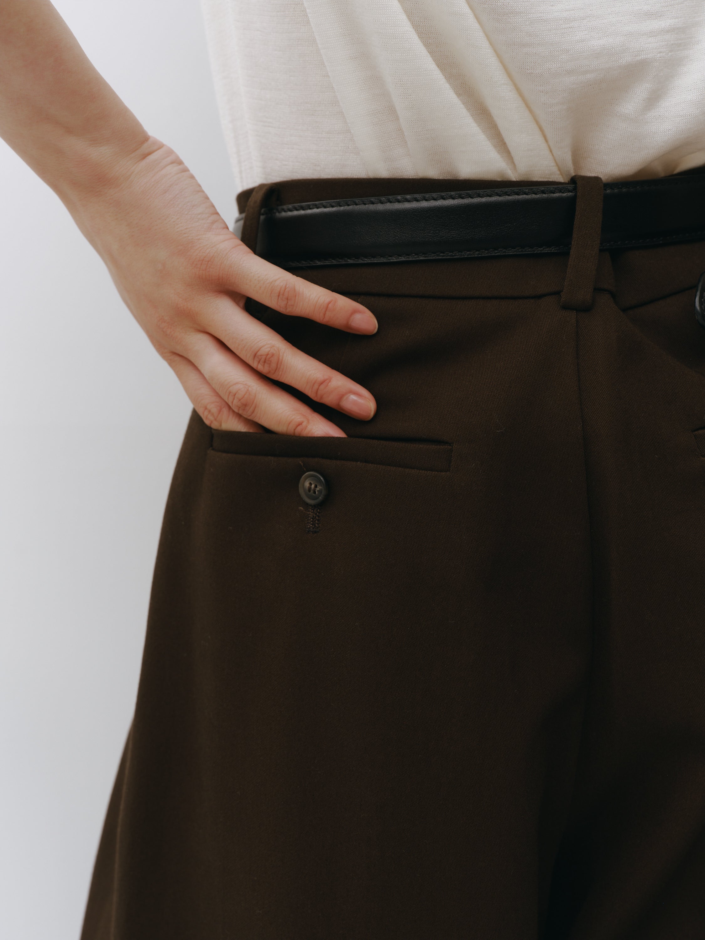 Cotton Three Tuck Wide Pants(Ink Brown)