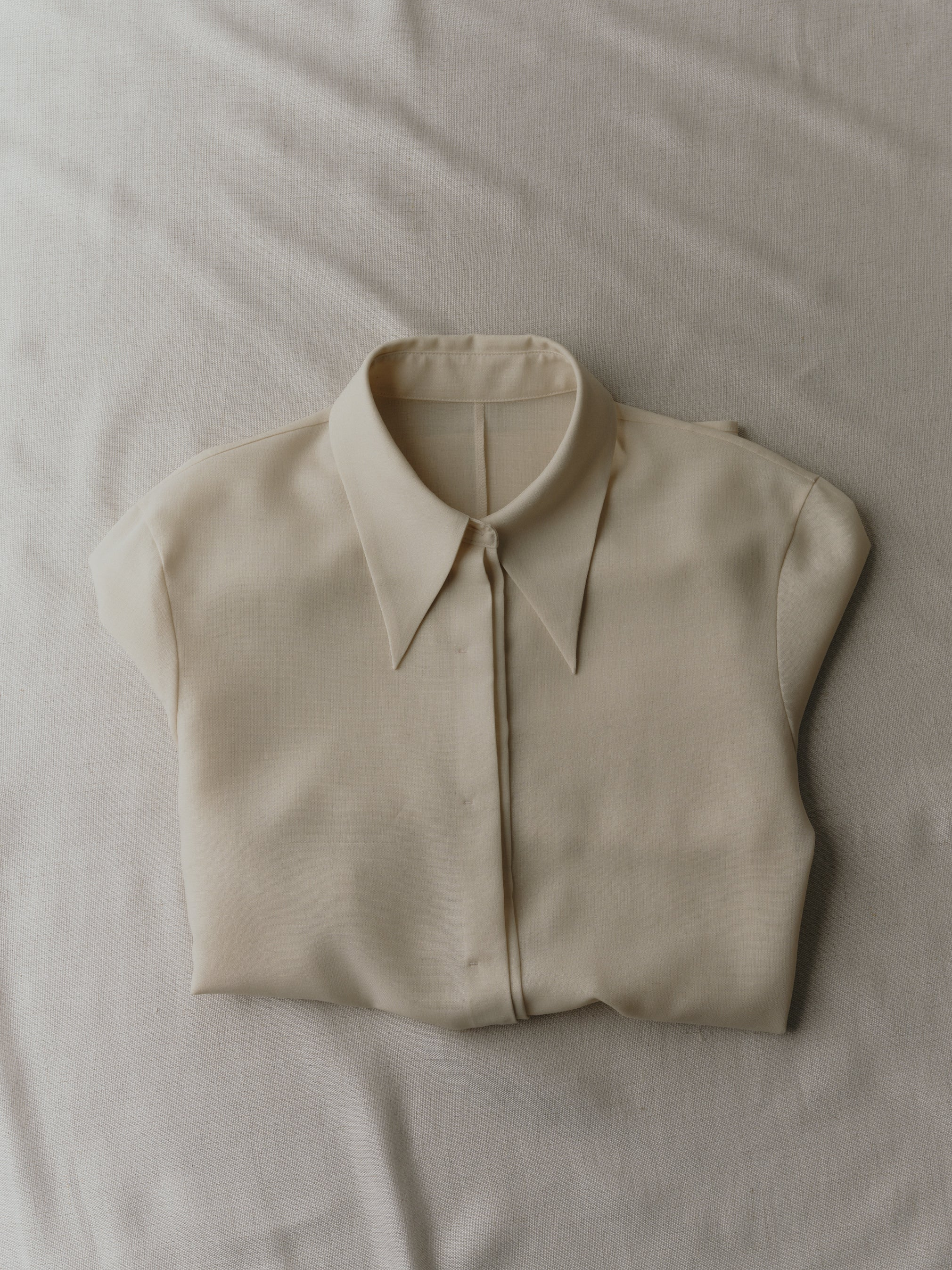 Triacetate Wool Sheer Voile Shirt(Grayish Ivory)
