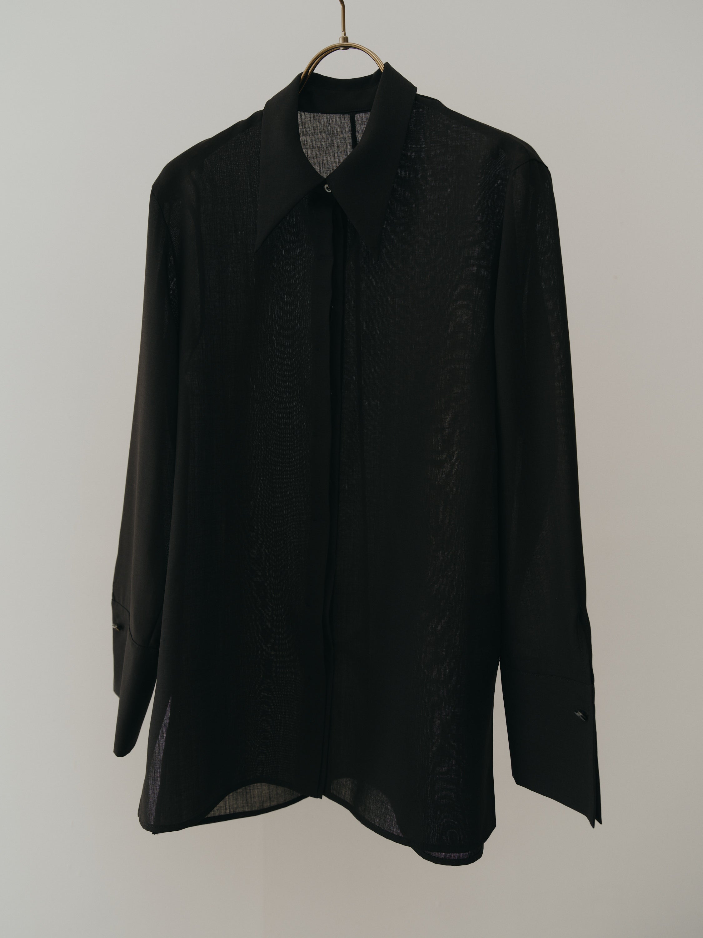 Triacetate Wool Sheer Voile Shirt(Black)
