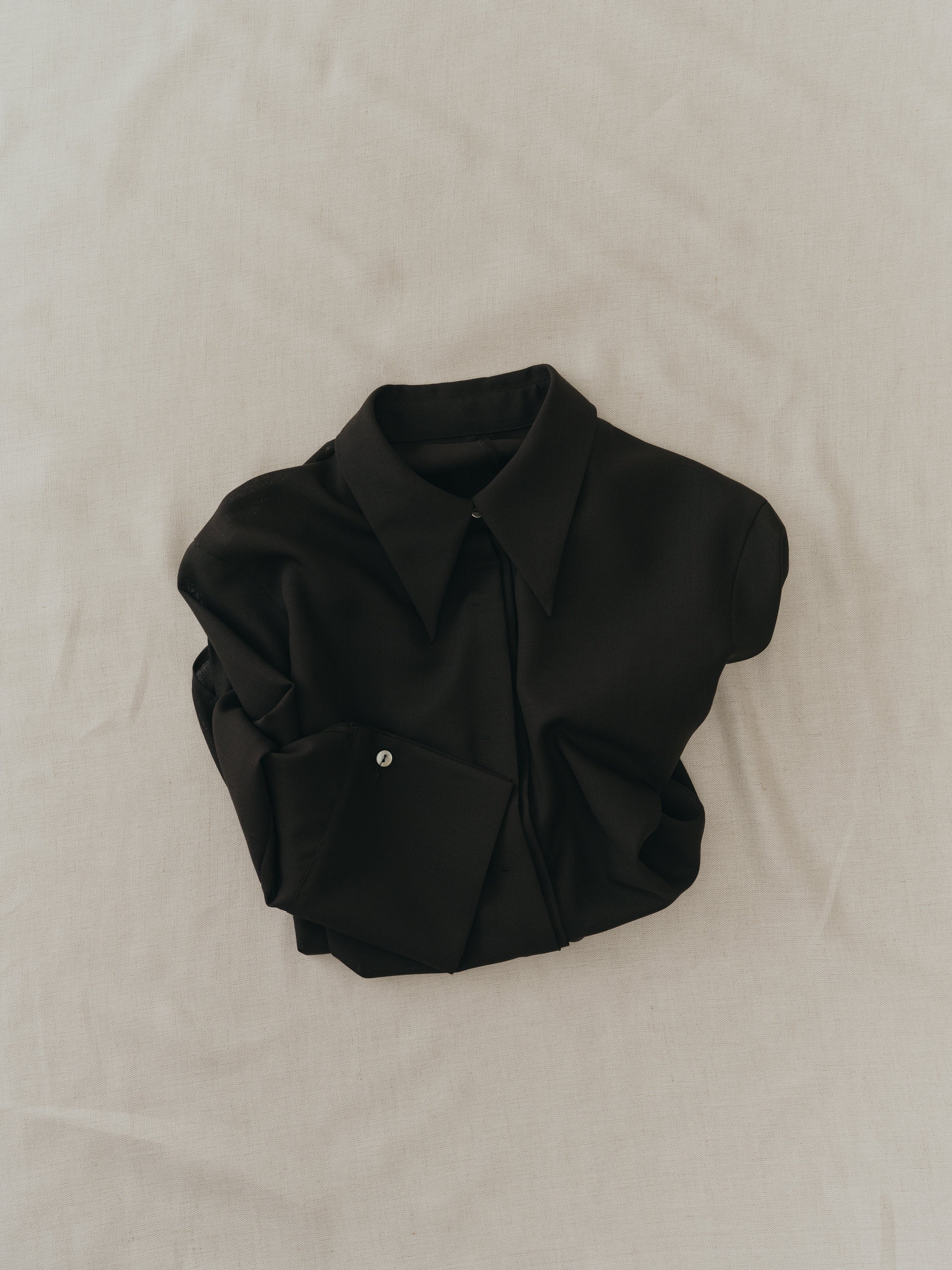 Triacetate Wool Sheer Voile Shirt(Black)