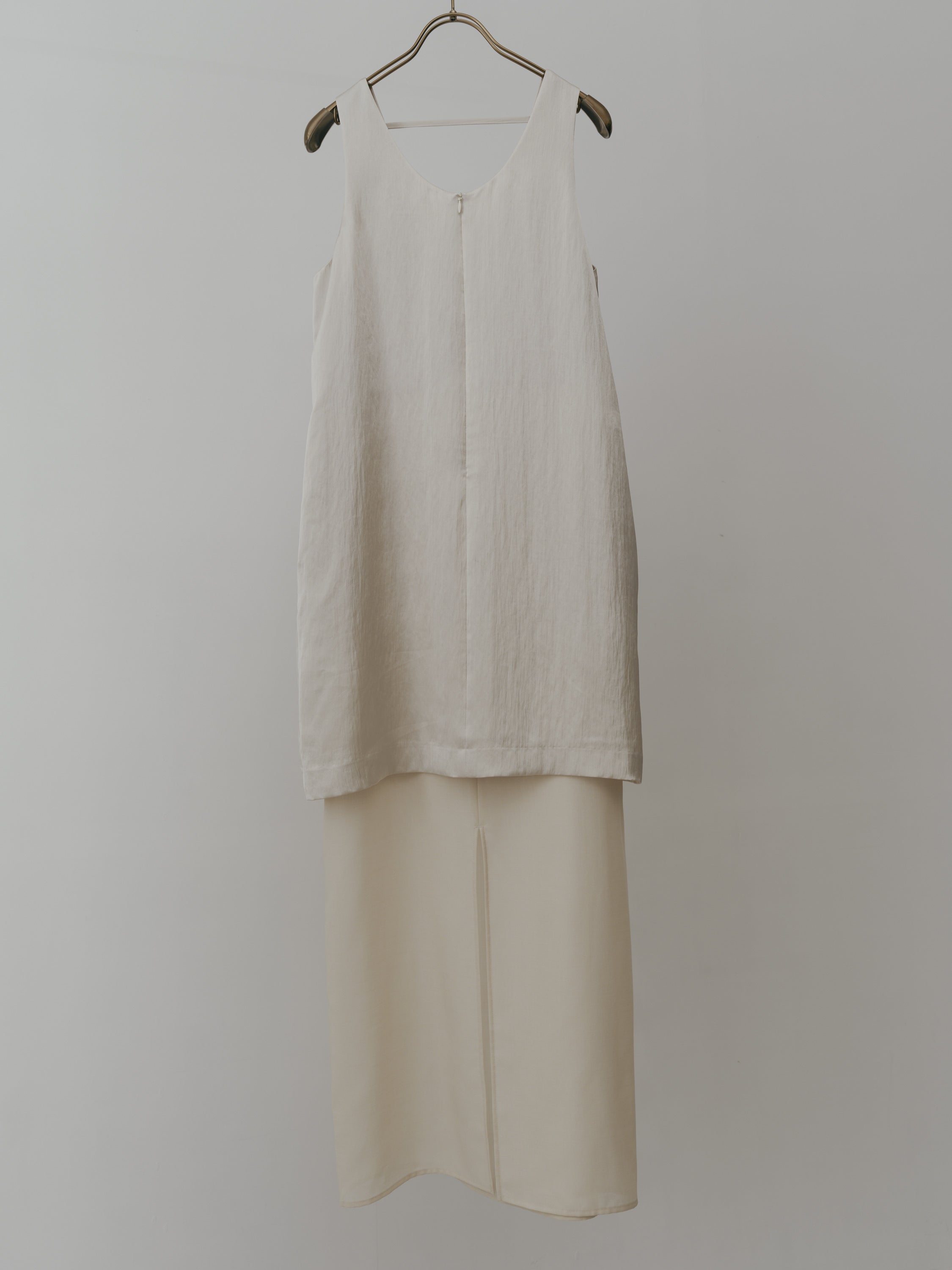 Triacetate Wool Hem Sheer Dress(Grayish Ivory)