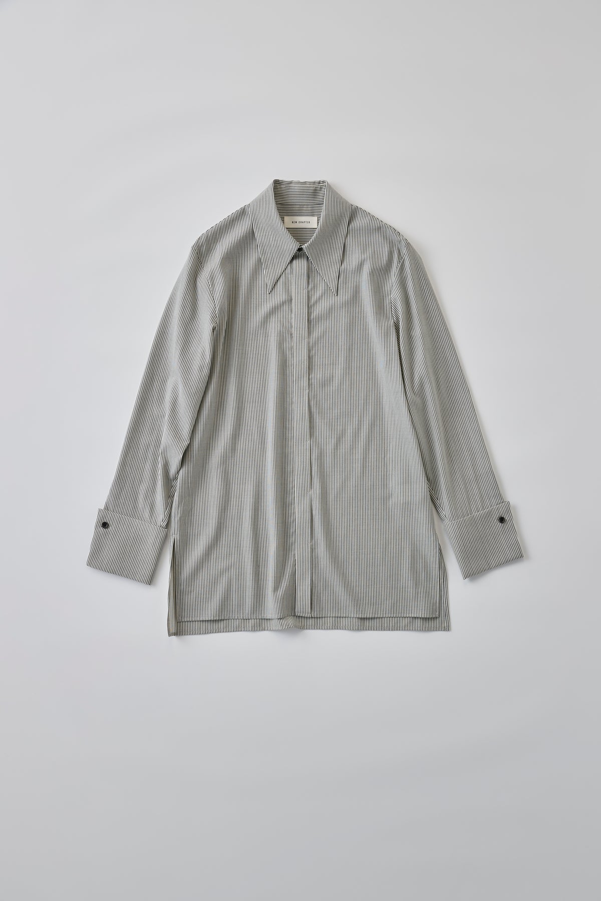 Silky Wool Dress Shirt［Black Stripe］
