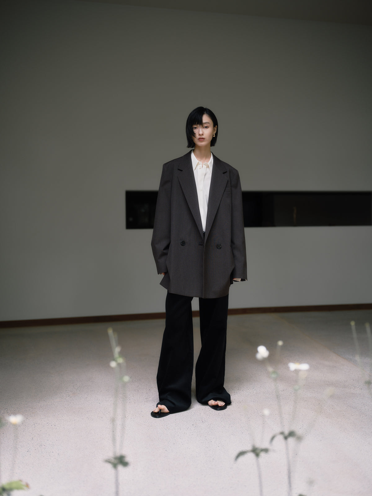Corduroy Wide Straight Trousers/Brisbane Moss［Ink Black］