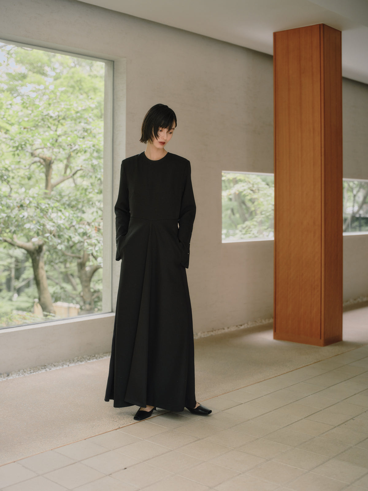 Deep Black Triacetate Twill Dress